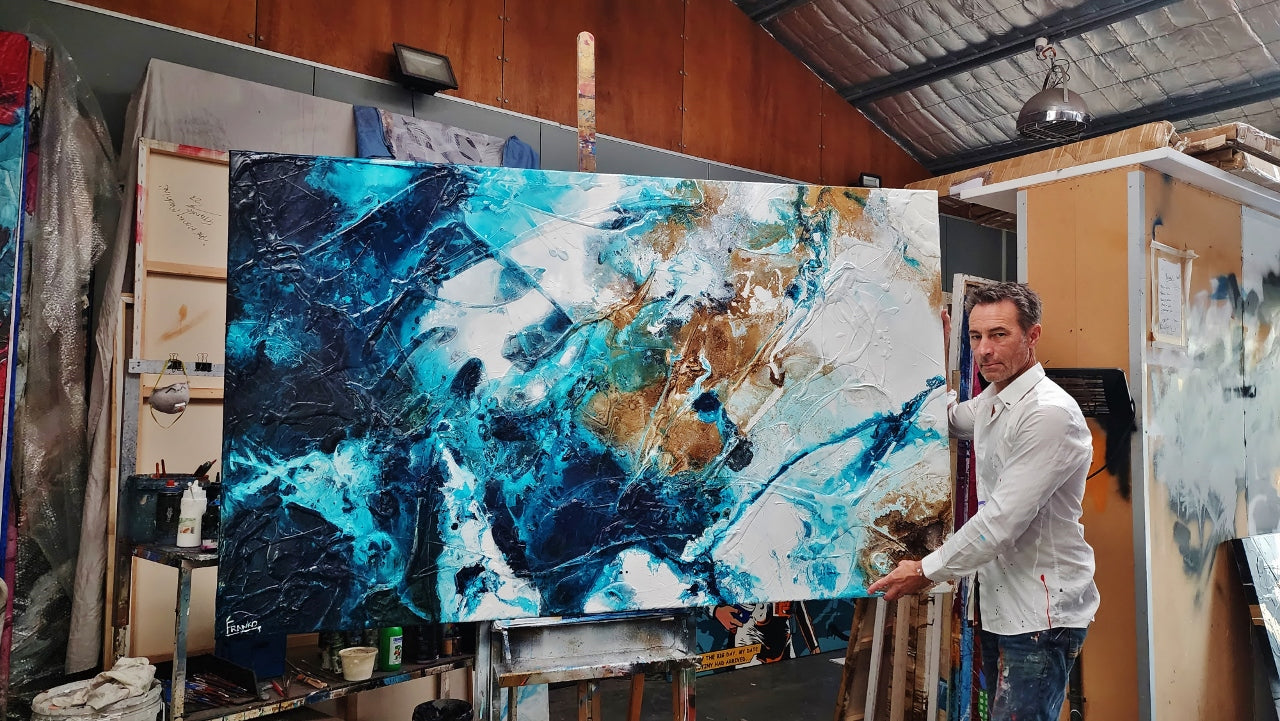 Sublime Southern 200cm x 120cm Turquoise Rust White Textured Abstract Painting (SOLD)-Abstract-[Franko_Artist]-[The_Block]-[Dream_Homes]-[ideas]- [Grand_Designs]-Franklin Art Studio