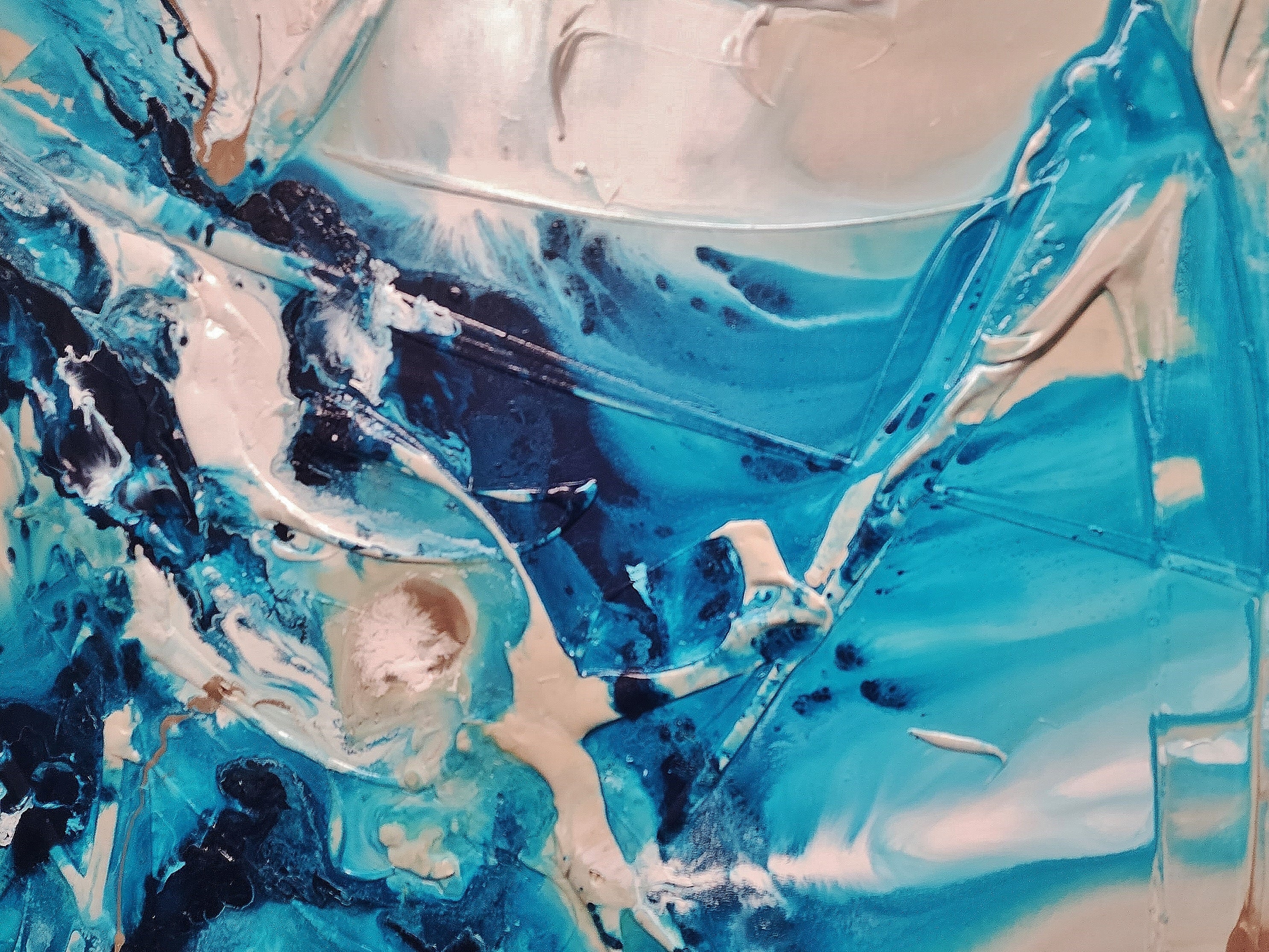 Southern Sugar 120cm x 120cm Turquoise Cream White Textured Abstract Painting (SOLD)