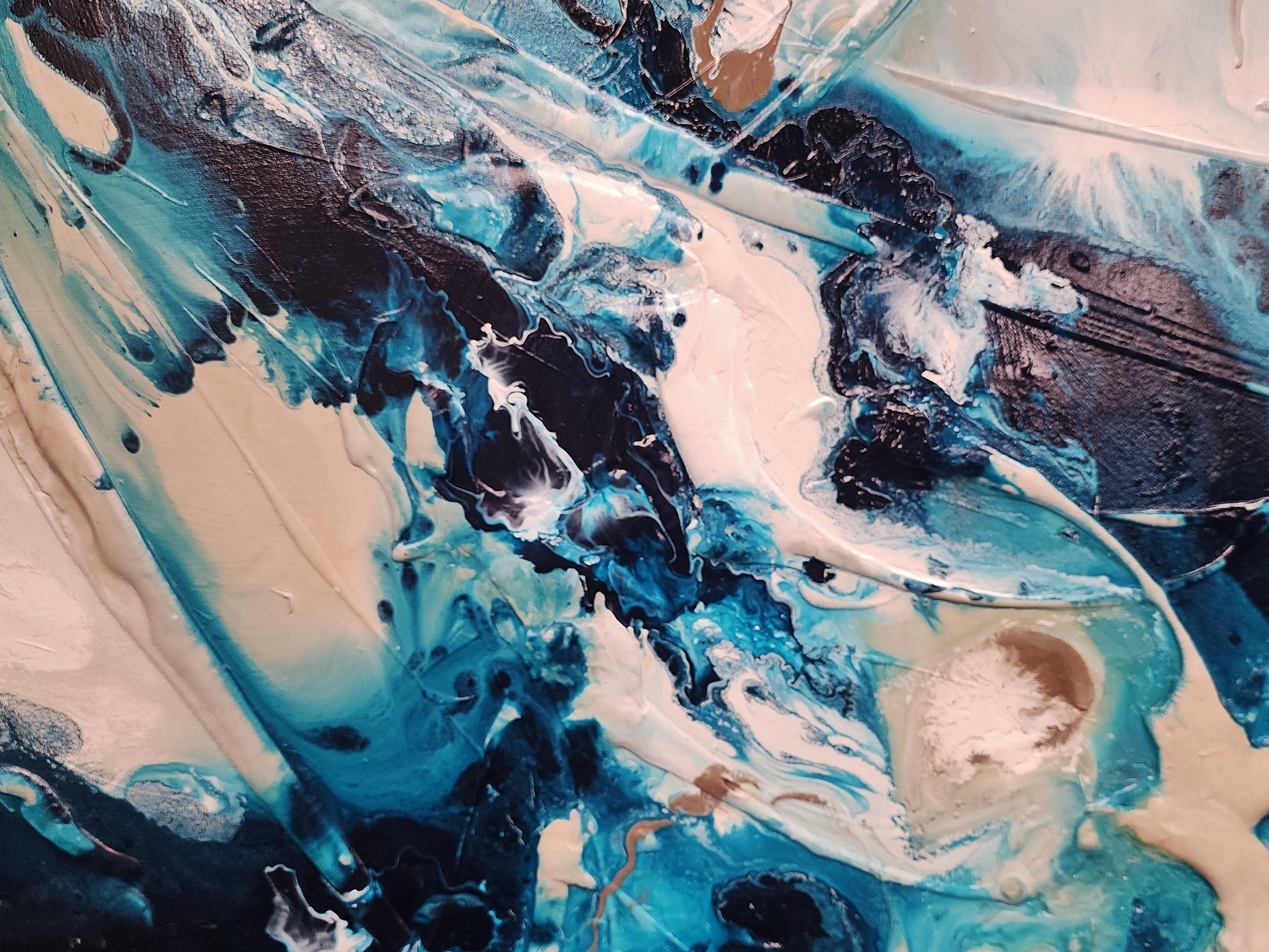 Southern Sugar 120cm x 120cm Turquoise Cream White Textured Abstract Painting (SOLD)