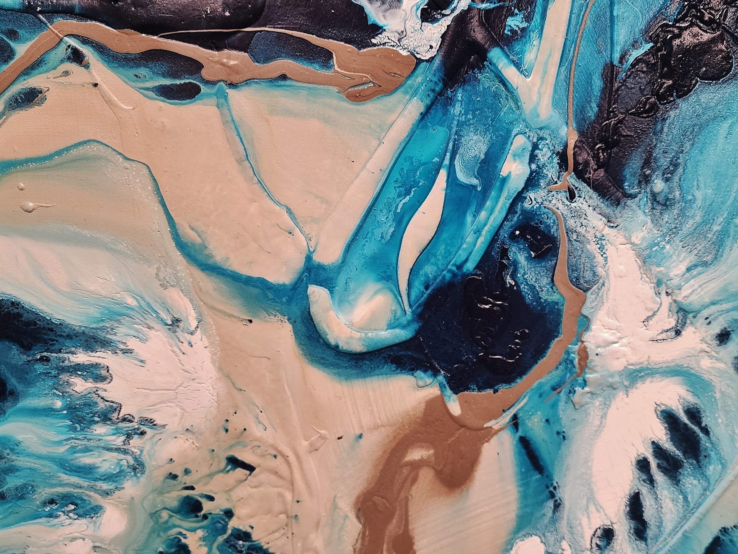Southern Sugar 120cm x 120cm Turquoise Cream White Textured Abstract Painting (SOLD)