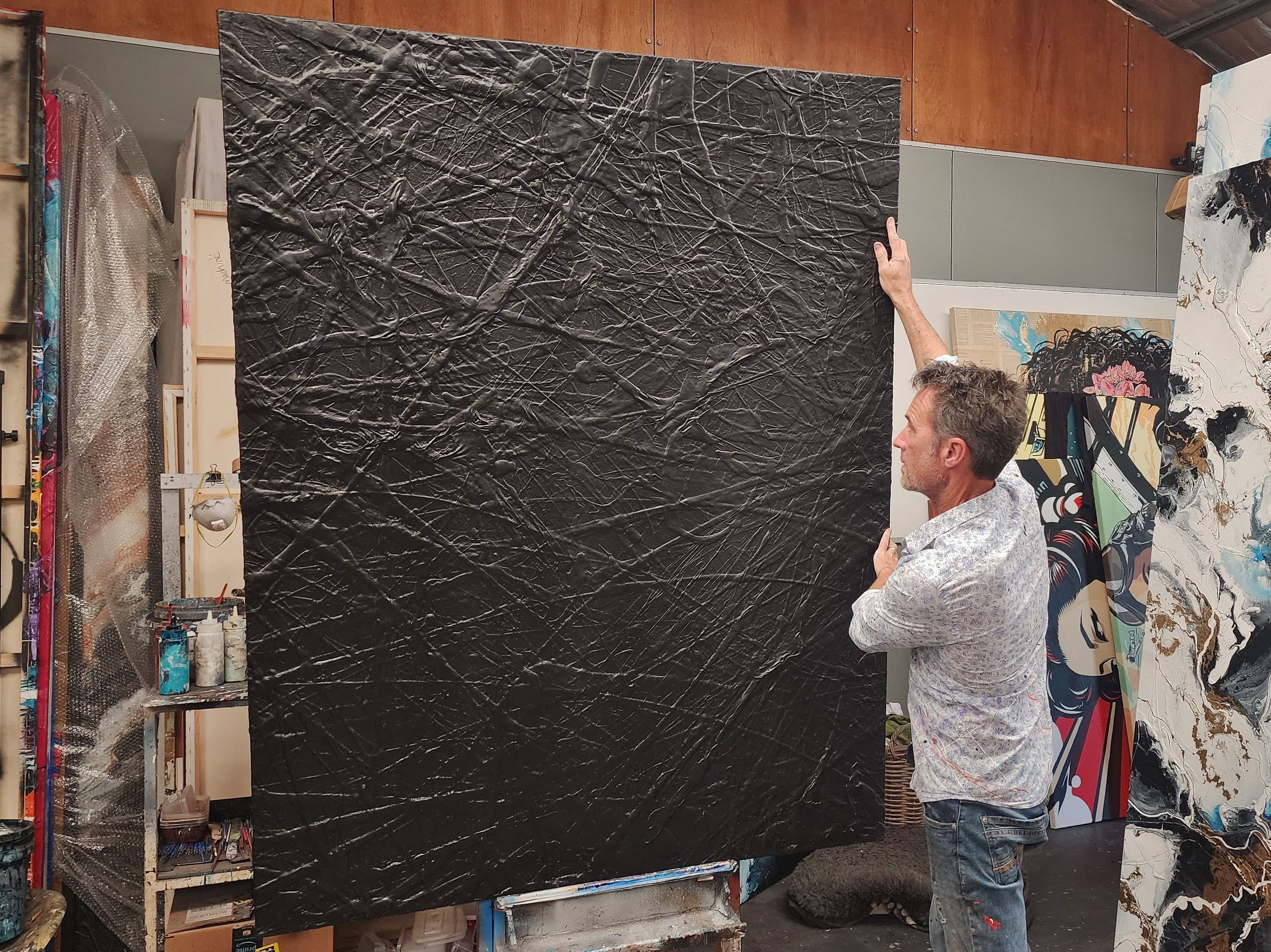 Maximus Black 140cm x 180cm Black Textured Abstract Painting (SOLD)-Abstract-[Franko_Artist]-[The_Block]-[Dream_Homes]-[ideas]- [Grand_Designs]-Franklin Art Studio