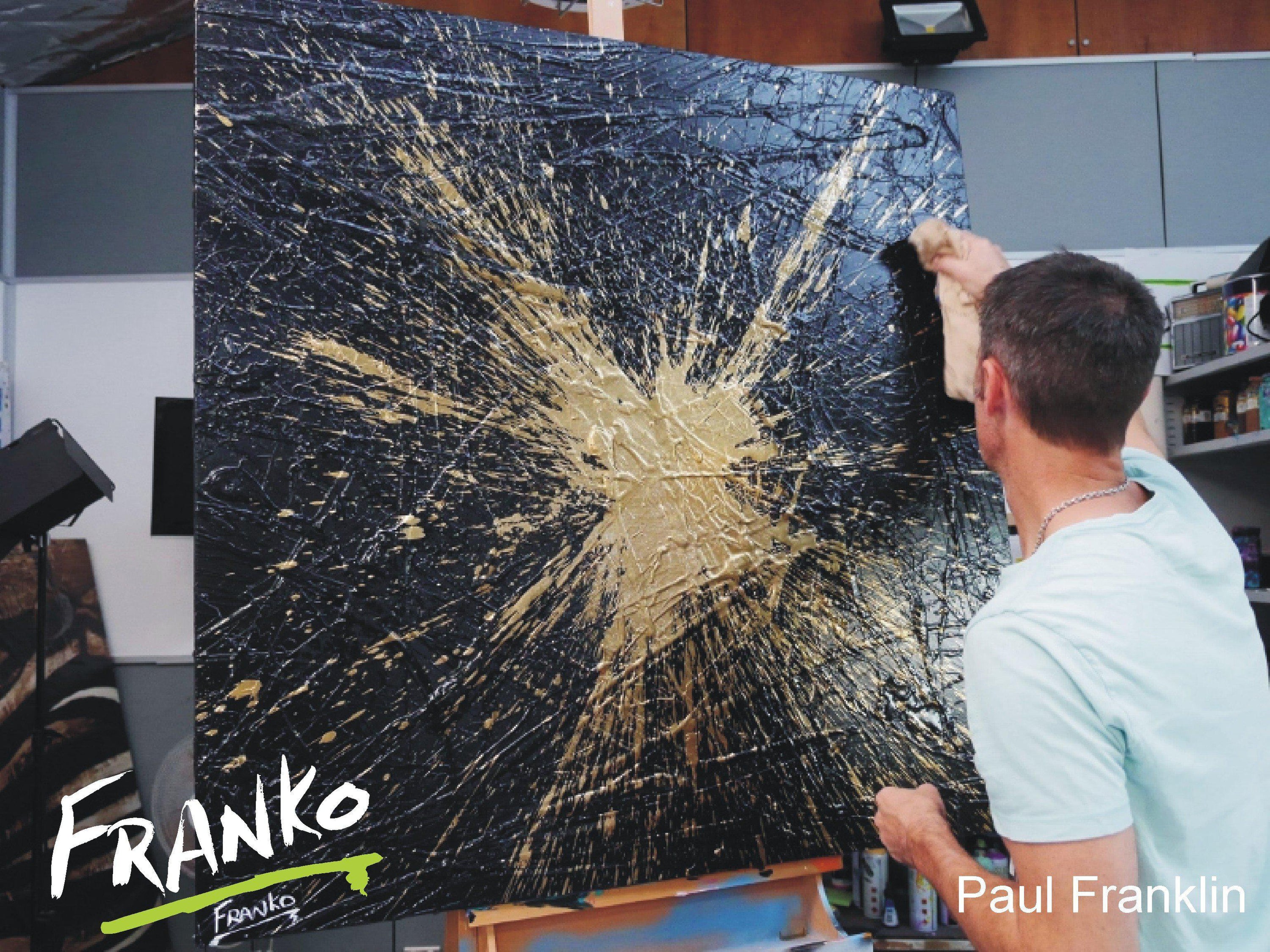 24 Carat Mint 120cm x 120cm Black and gold Abstract Painting (SOLD)-abstract-[Franko_Artist]-[The_Block]-[Dream_Homes]-[ideas]- [Grand_Designs]-Franklin Art Studio