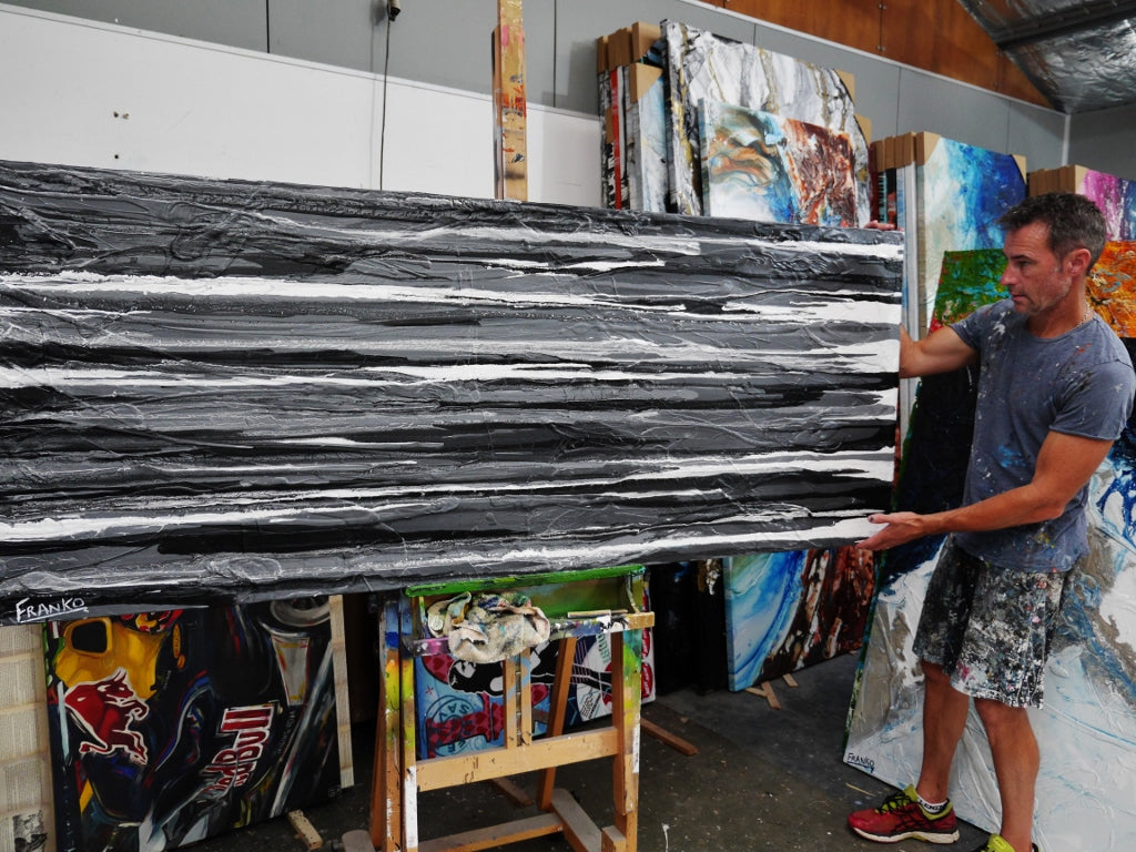 50 Shades of Grey 200cm x 80cm Grey White Textured Abstract Painting (SOLD)-Abstract-[Franko_Artist]-[The_Block]-[Dream_Homes]-[ideas]- [Grand_Designs]-Franklin Art Studio