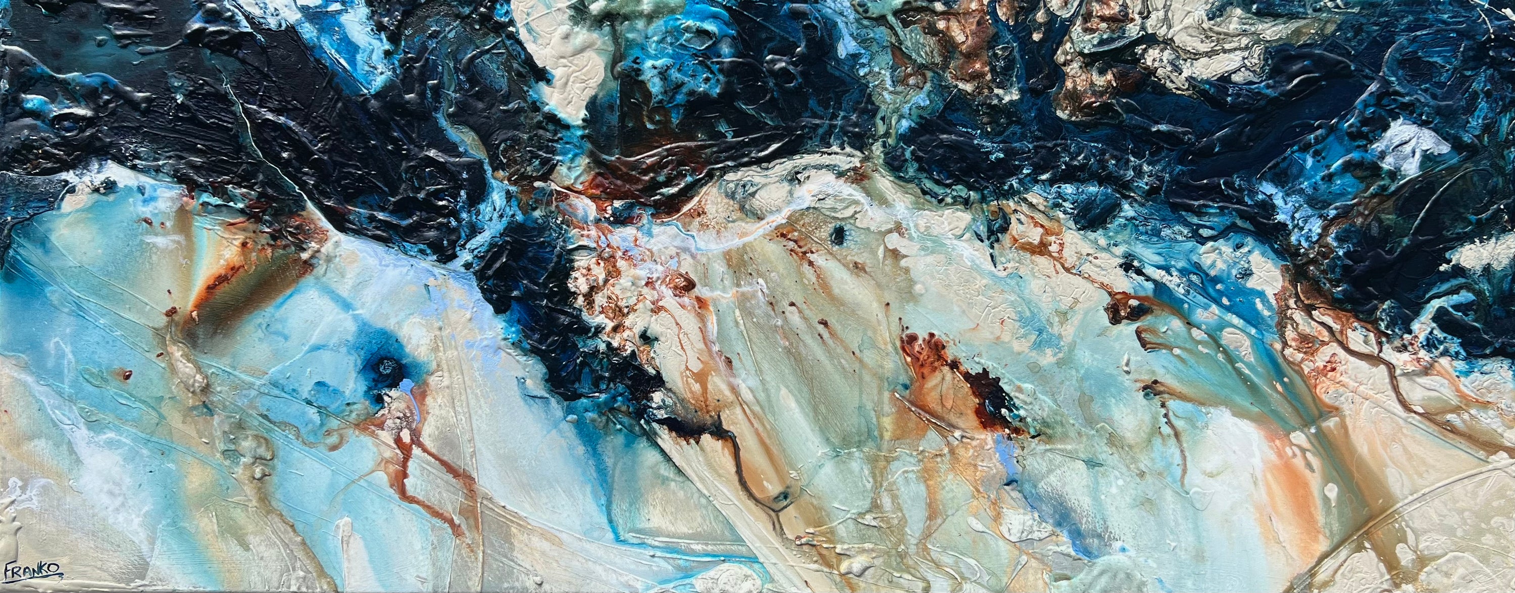 After Midnight 200cm x 80cm Blue Ochre Textured Abstract Painting (SOLD)-Abstract-[Franko_Artist]-[Australian_artist]-[Gold_Coast]-[Brisbane]-[modern]-[contemporary]-[original]-[Large_artwork]-Franklin Art Studio