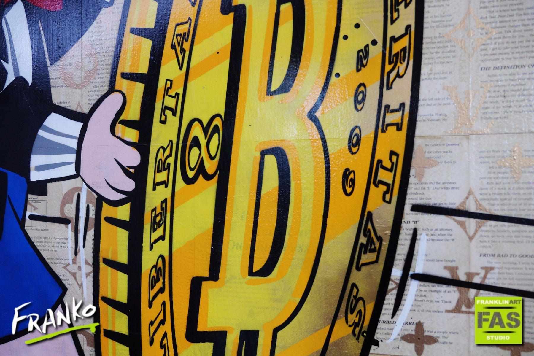 A Rolling Investment 120cm x 150cm Richie Rich Bitcoin (SOLD)-bitcoin themed-[Franko]-[Artist]-[Australia]-[Painting]-Franklin Art Studio