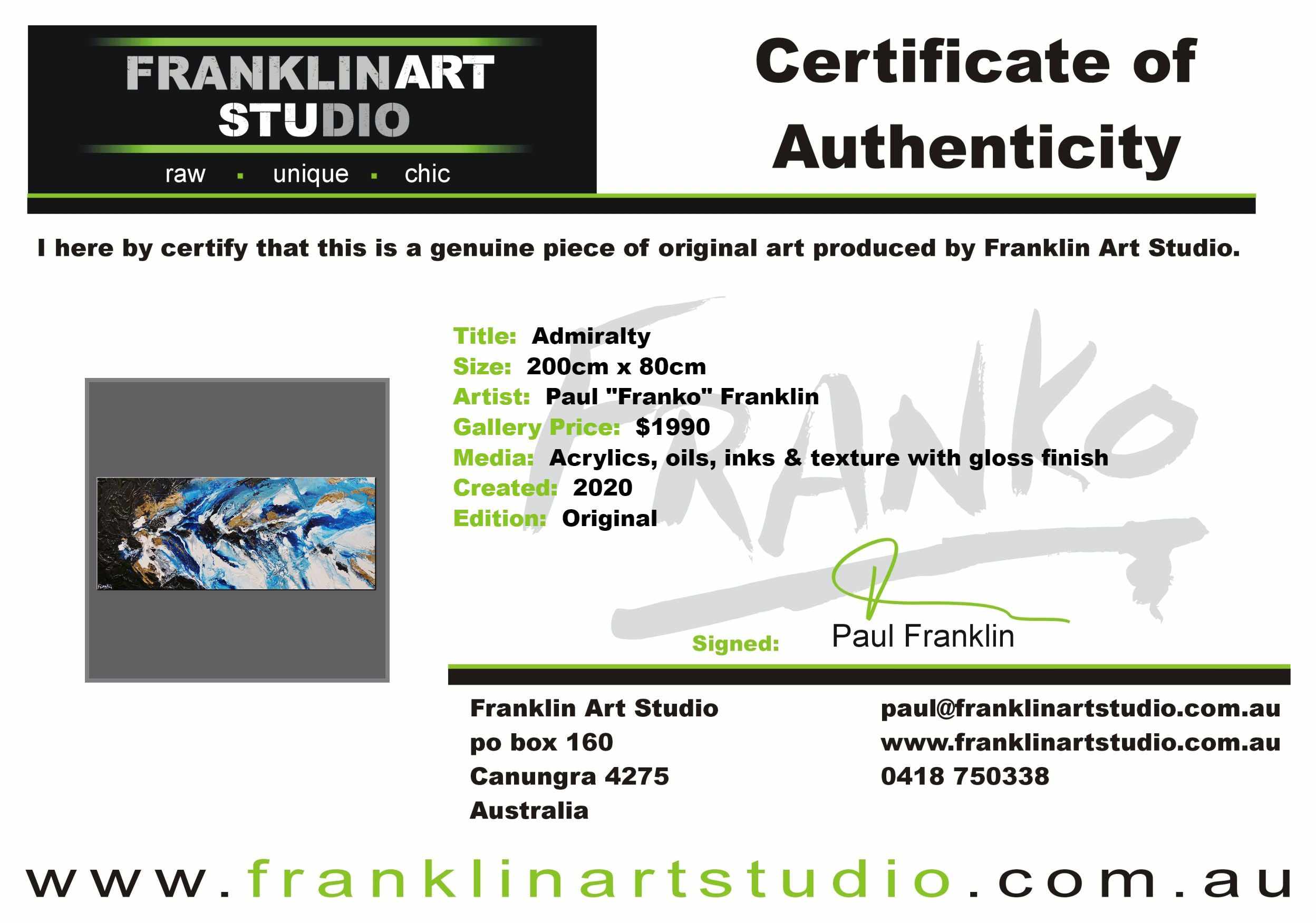 Admiralty 200cm x 80cm Blue Gold Textured Abstract Painting (SOLD)-Abstract-[Franko_Artist]-[The_Block]-[Dream_Homes]-[ideas]-[Grand_Designs]-[Art_Lover]-Franklin Art Studio