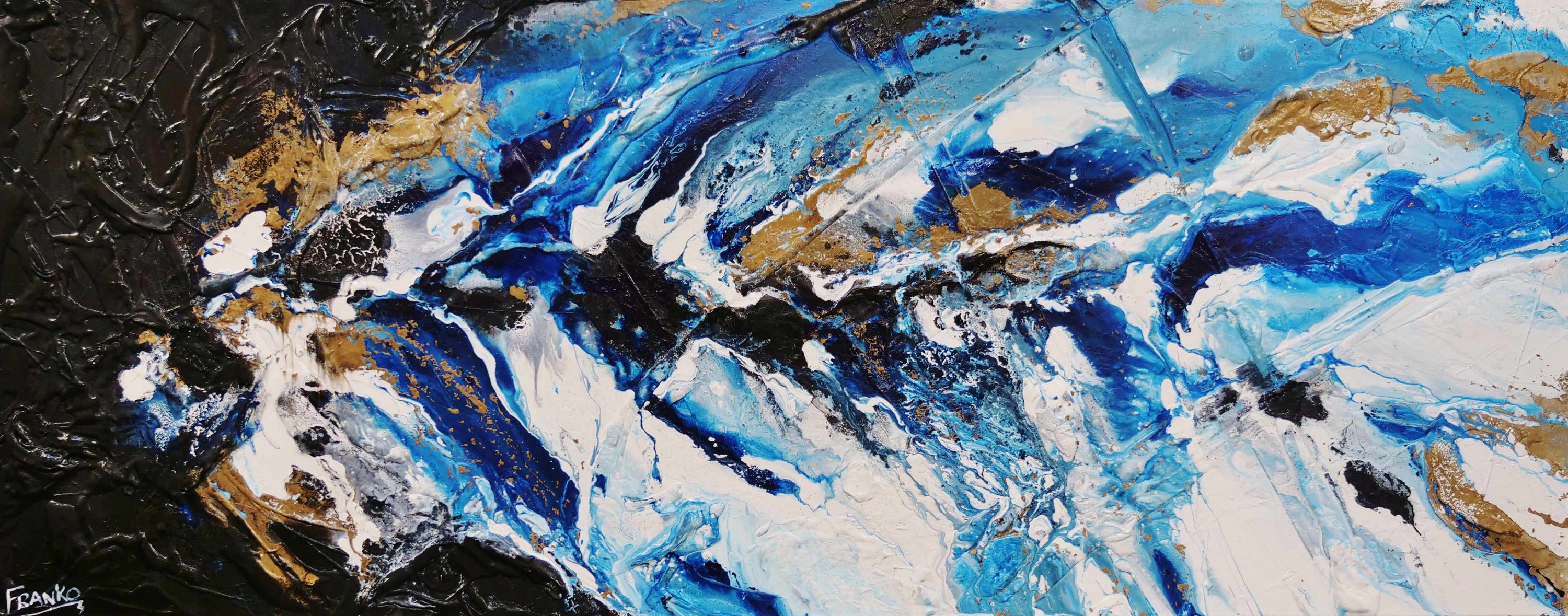 Admiralty 200cm x 80cm Blue Gold Textured Abstract Painting (SOLD)-Abstract-[Franko_Artist]-[Australian_artist]-[Gold_Coast]-[Brisbane]-[modern]-[contemporary]-[original]-[Large_artwork]-Franklin Art Studio