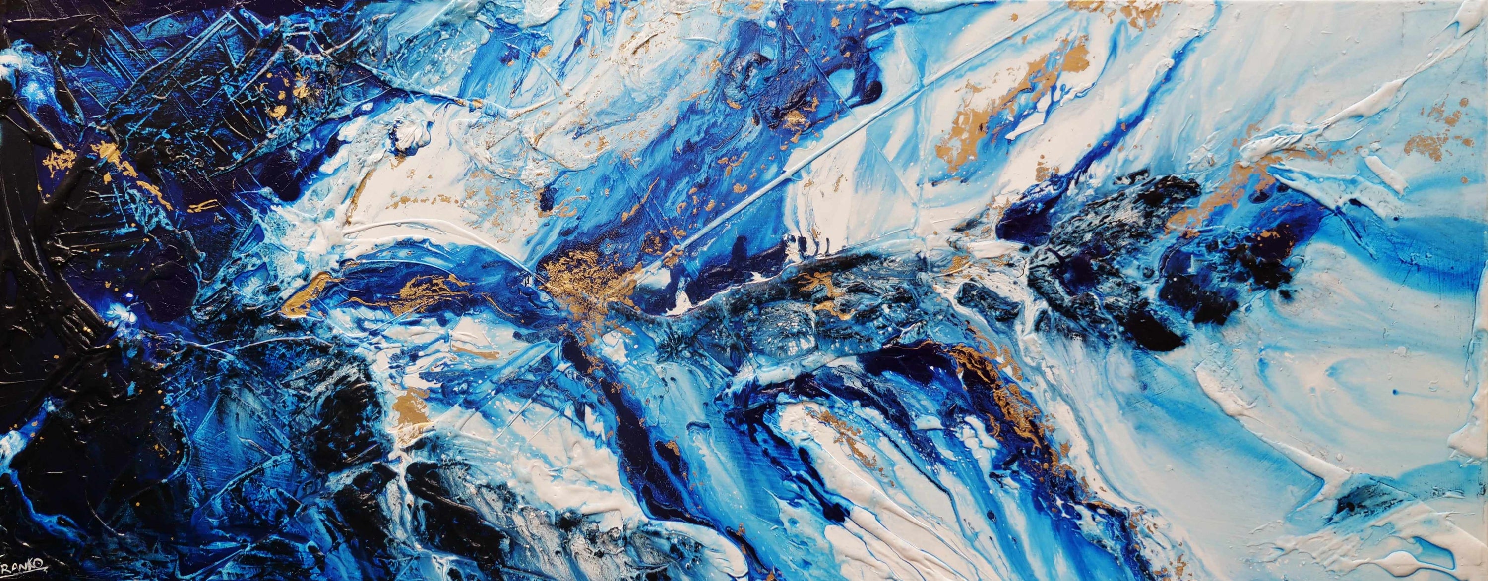 Admiralty Sapphire 200cm x 80cm Blue White Gold Textured Abstract Painting (SOLD)-Abstract-[Franko_Artist]-[Australian_artist]-[Gold_Coast]-[Brisbane]-[modern]-[contemporary]-[original]-[Large_artwork]-Franklin Art Studio