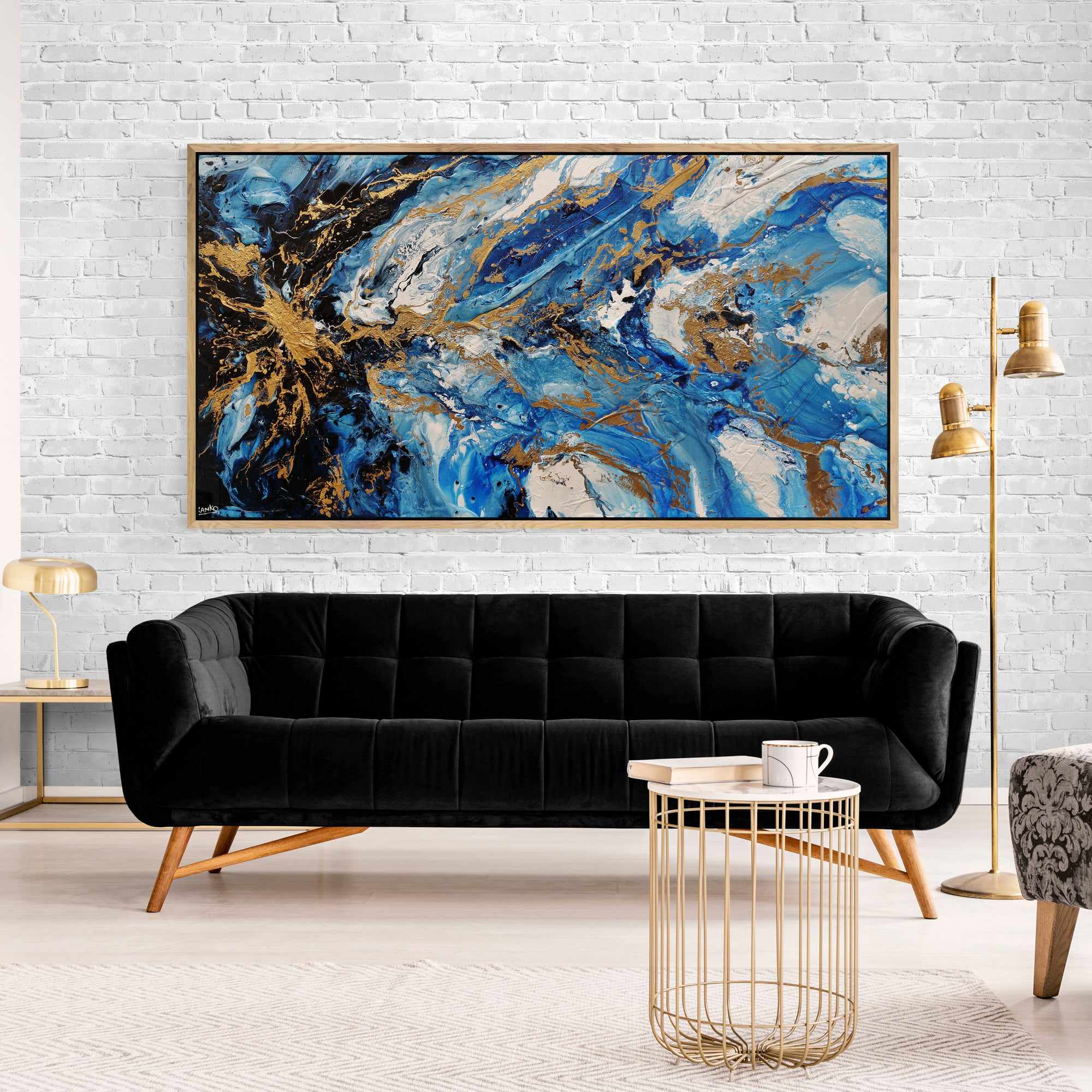 Admiralty Style 190cm x 100cm Blue White Gold Textured Abstract Painting (SOLD)-Abstract-[Franko]-[Australian]-[Popular]-[Best Selling]-Franklin Art Studio