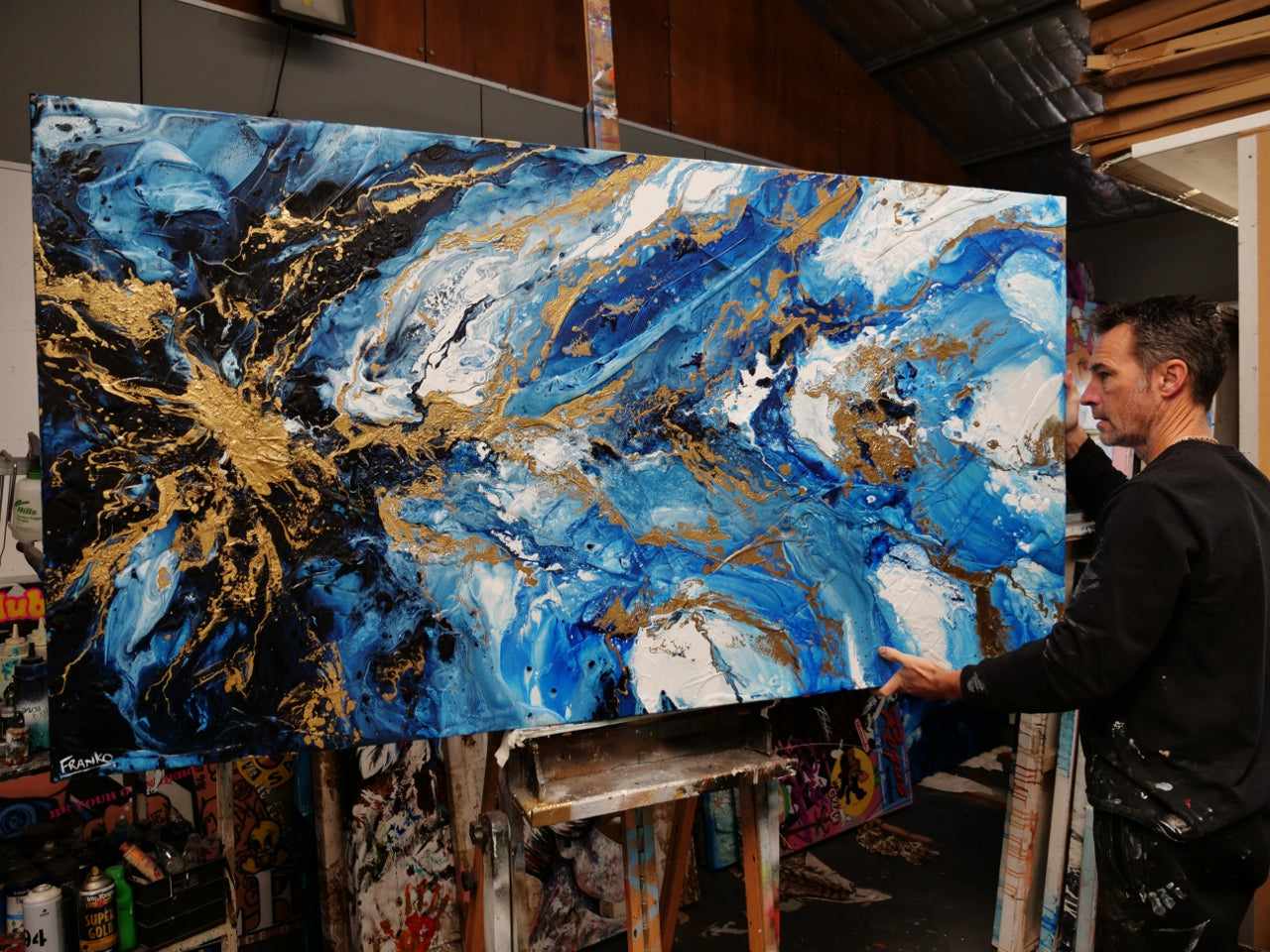 update alt-text with template Admiralty Style 190cm x 100cm Blue White Gold Textured Abstract Painting (SOLD)-Abstract-[Franko_Artist]-[The_Block]-[Dream_Homes]-[ideas]- [Grand_Designs]-Franklin Art Studio