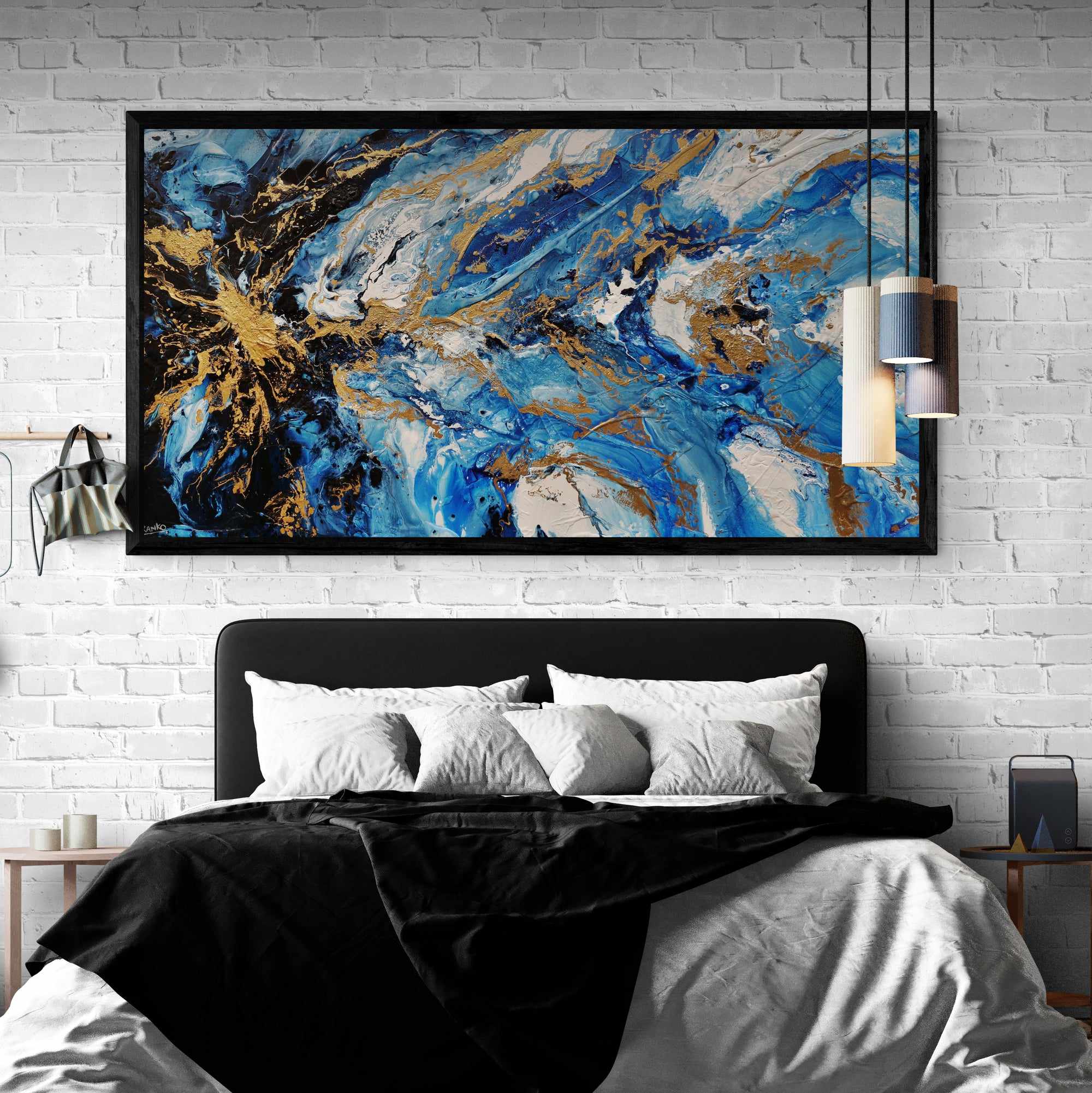Admiralty Style 190cm x 100cm Blue White Gold Textured Abstract Painting (SOLD)-Abstract-[Franko_Artist]-[Australian_artist]-[Gold_Coast]-[Brisbane]-[modern]-[contemporary]-[original]-[Large_artwork]-[The_Block]-[Dream_Homes]-[ideas]-[Grand_Designs]-[Art_Lover]-Franklin Art Studio