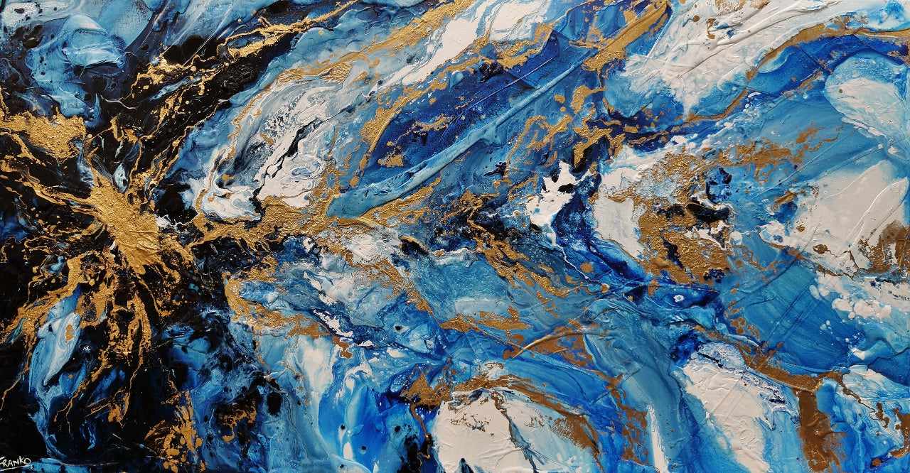 Admiralty Style 190cm x 100cm Blue White Gold Textured Abstract Painting (SOLD)-Abstract-[Franko_Artist]-[Australian_artist]-[Gold_Coast]-[Brisbane]-[modern]-[contemporary]-[original]-[Large_artwork]-Franklin Art Studio