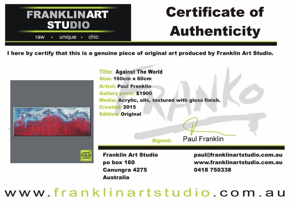 Against The World 160cm x 60cm Abstract Painting Red-abstract-[Franko_Artist]-[The_Block]-[Dream_Homes]-[ideas]-[Grand_Designs]-[Art_Lover]-Franklin Art Studio