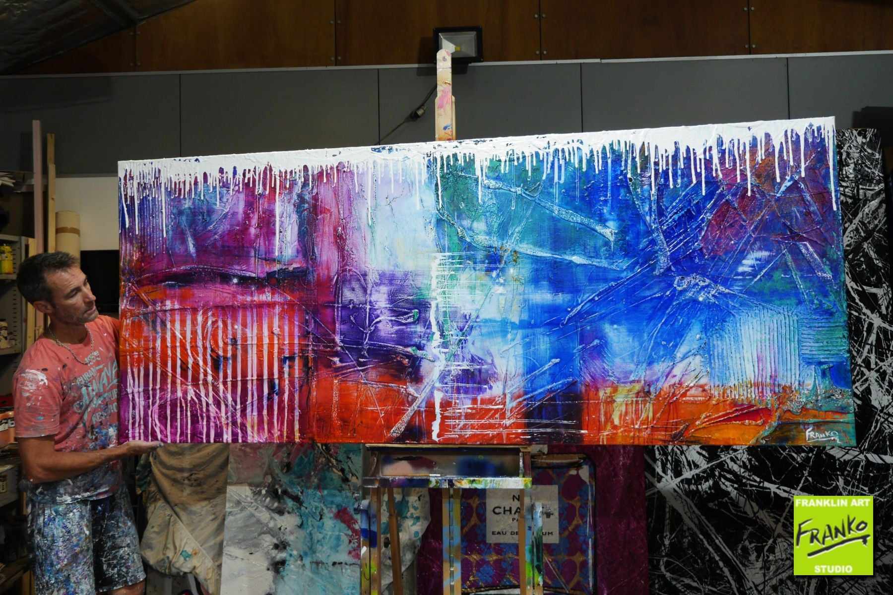 All That Grunge 240cm x 100cm Colourful Textured Abstract Painting (SOLD)-Abstract-[Franko_Artist]-[The_Block]-[Dream_Homes]-[ideas]- [Grand_Designs]-Franklin Art Studio