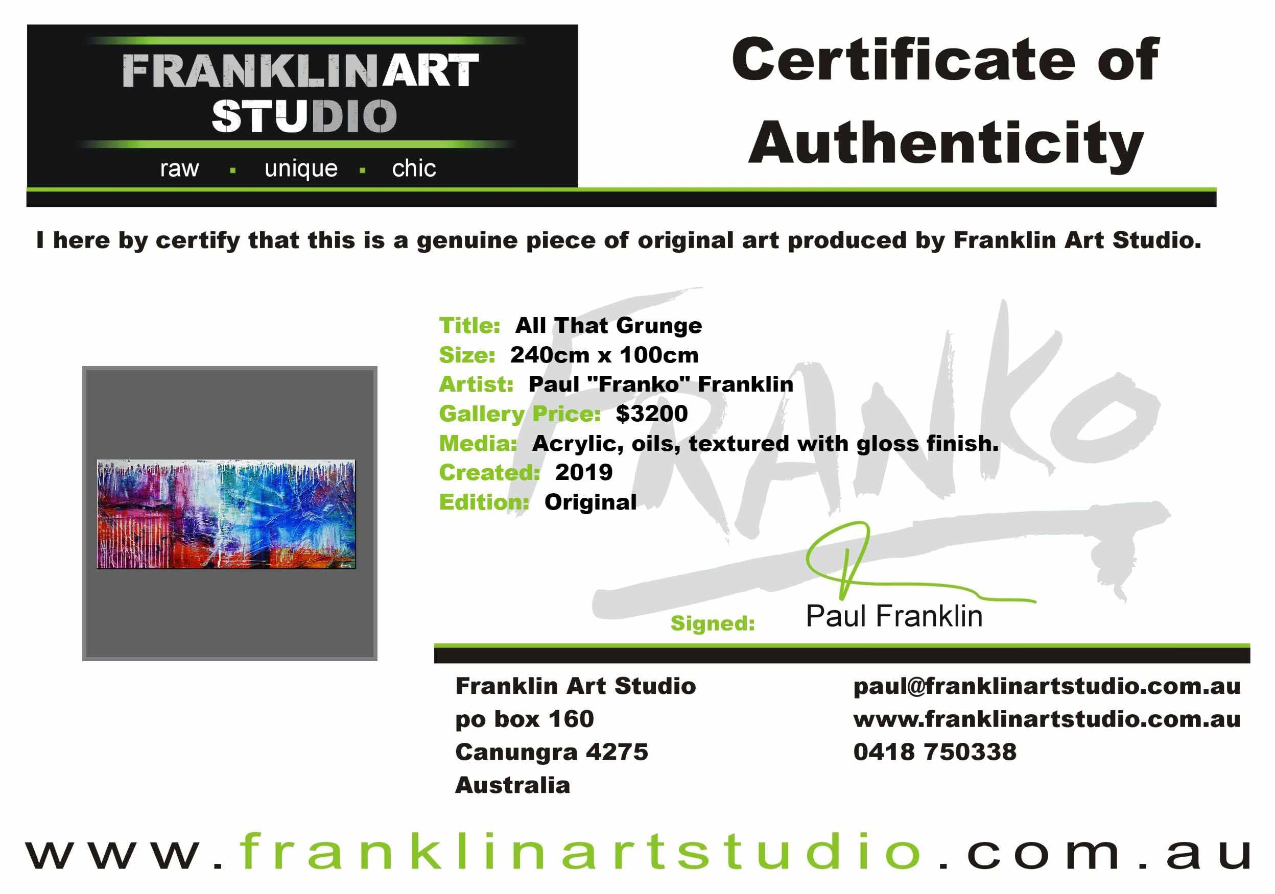 All That Grunge 240cm x 100cm Colourful Textured Abstract Painting (SOLD)-Abstract-[Franko_Artist]-[The_Block]-[Dream_Homes]-[ideas]-[Grand_Designs]-[Art_Lover]-Franklin Art Studio