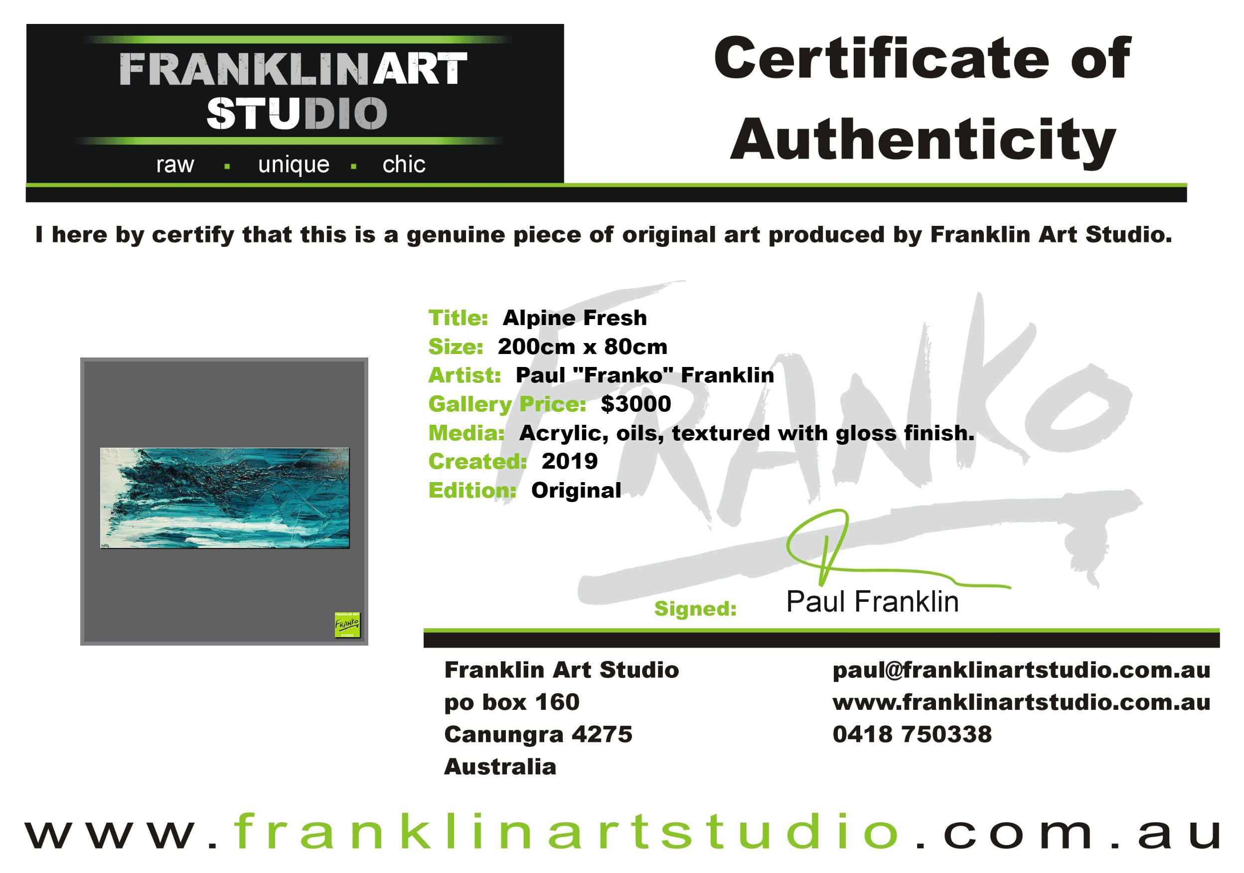 Alpine Fresh 200cm x 80cm Green White Textured Abstract Painting (SOLD)-Abstract-[Franko_Artist]-[The_Block]-[Dream_Homes]-[ideas]-[Grand_Designs]-[Art_Lover]-Franklin Art Studio
