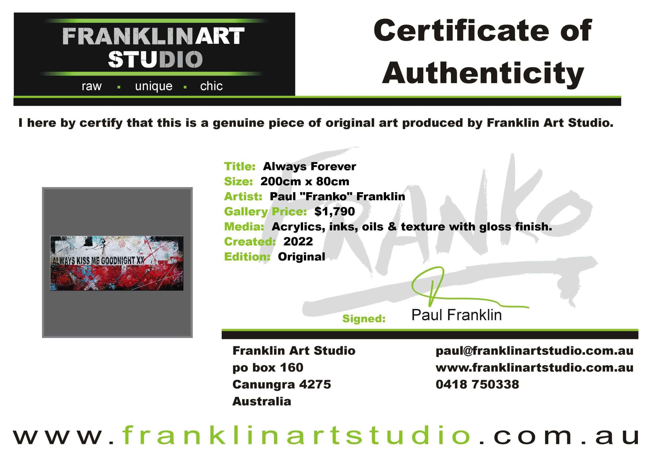 update alt-text with template Always Forever 200cm x 80cm Always Kiss Me Goodnight Urban Pop Art Abstract Painting (SOLD)-Urban Pop Art-[Franko_Artist]-[The_Block]-[Dream_Homes]-[ideas]- [Grand_Designs]-Franklin Art Studio