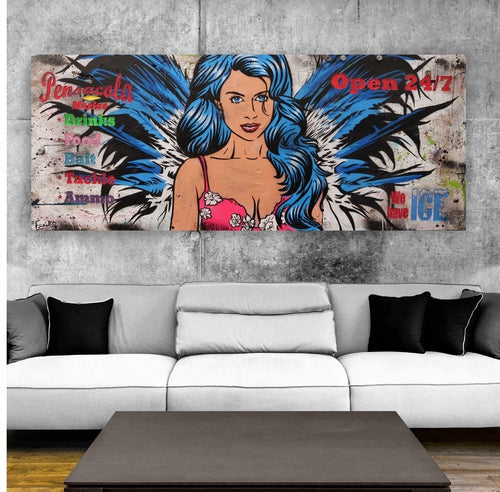 Angelic 210cm x 86cm Angel Recycled Timber Pallet Urban Pop Art Painting (SOLD)-Urban Pop Art-[Franko_Artist]-[Australian_artist]-[Gold_Coast]-[Brisbane]-[modern]-[contemporary]-[original]-[Large_artwork]-[The_Block]-[Dream_Homes]-[ideas]-[Grand_Designs]-[Art_Lover]-Franklin Art Studio