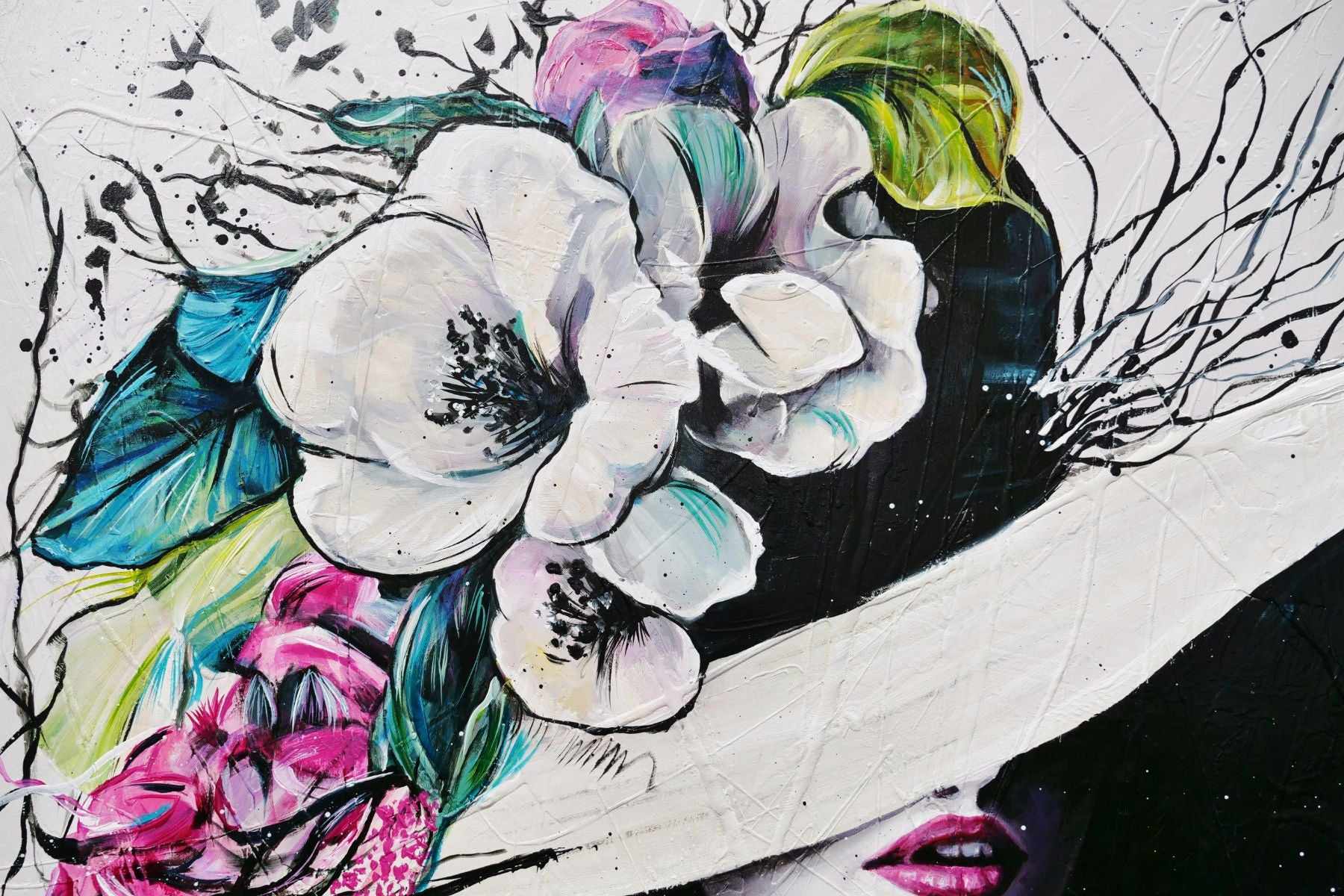 Angelica 120cm x 100cm Flower Hat Abstract Elegance Textured Painting (SOLD)