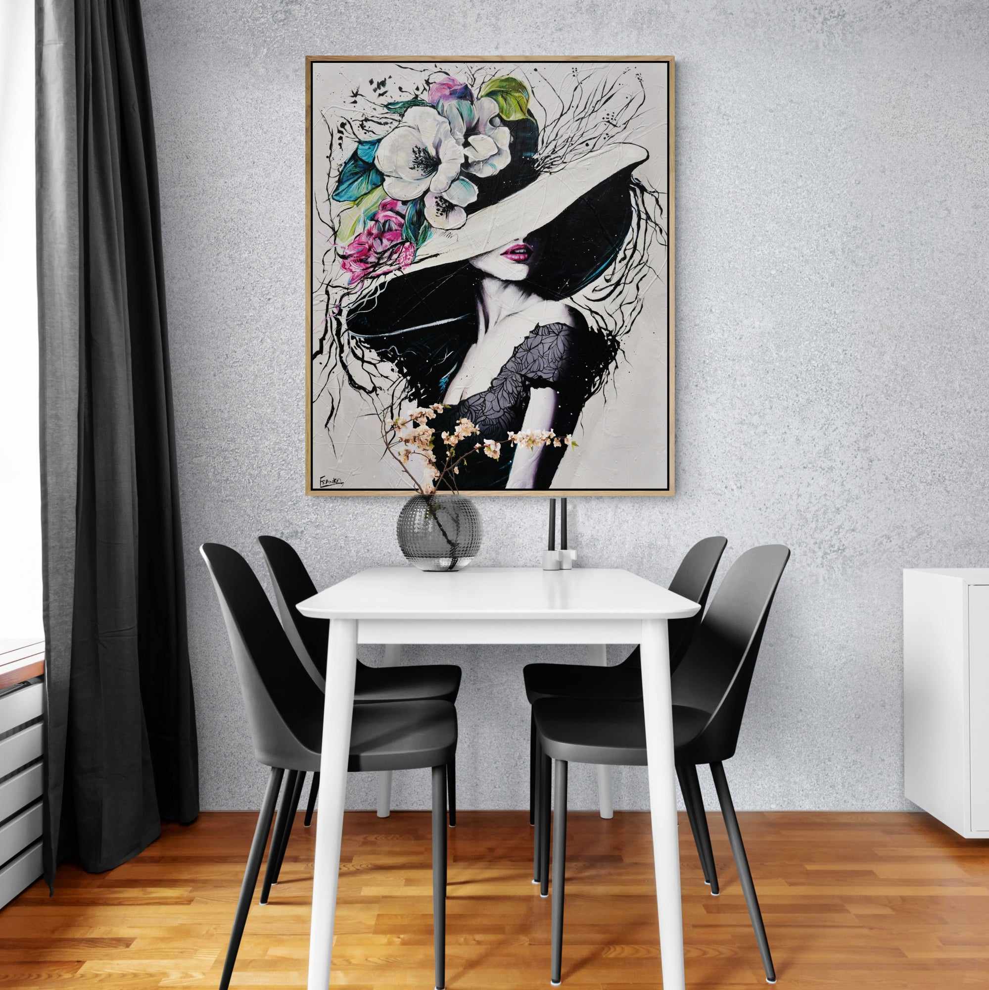 Angelica 120cm x 100cm Flower Hat Abstract Elegance Textured Painting (SOLD)-people-[Franko_Artist]-[Australian_artist]-[Gold_Coast]-[Brisbane]-[modern]-[contemporary]-[original]-[Large_artwork]-[The_Block]-[Dream_Homes]-[ideas]-[Grand_Designs]-[Art_Lover]-Franklin Art Studio