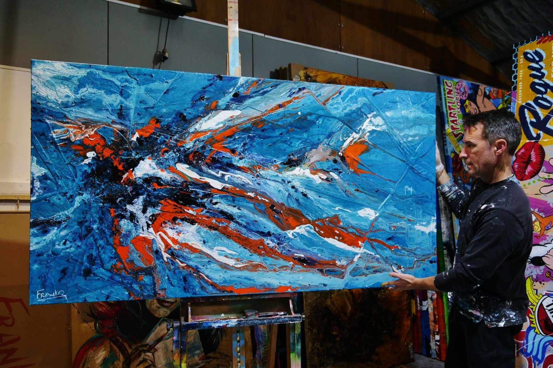 Aqua Duct 190cm x 100cm Blue Orange Textured Abstract Painting (SOLD)-Abstract-[Franko_Artist]-[The_Block]-[Dream_Homes]-[ideas]- [Grand_Designs]-Franklin Art Studio