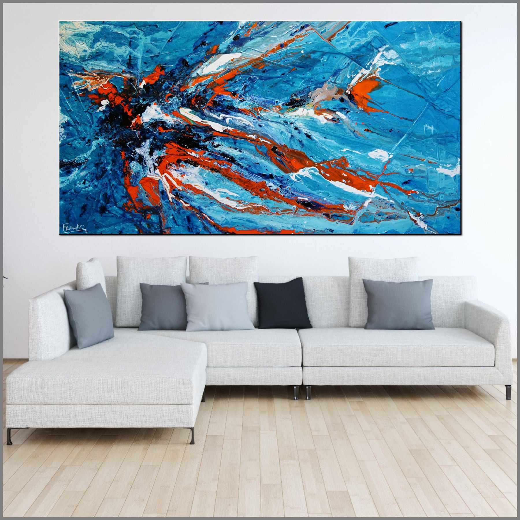 Aqua Duct 190cm x 100cm Blue Orange Textured Abstract Painting (SOLD)-Abstract-[Franko_Artist]-[Australian_artist]-[Gold_Coast]-[Brisbane]-[modern]-[contemporary]-[original]-[Large_artwork]-[The_Block]-[Dream_Homes]-[ideas]-[Grand_Designs]-[Art_Lover]-Franklin Art Studio