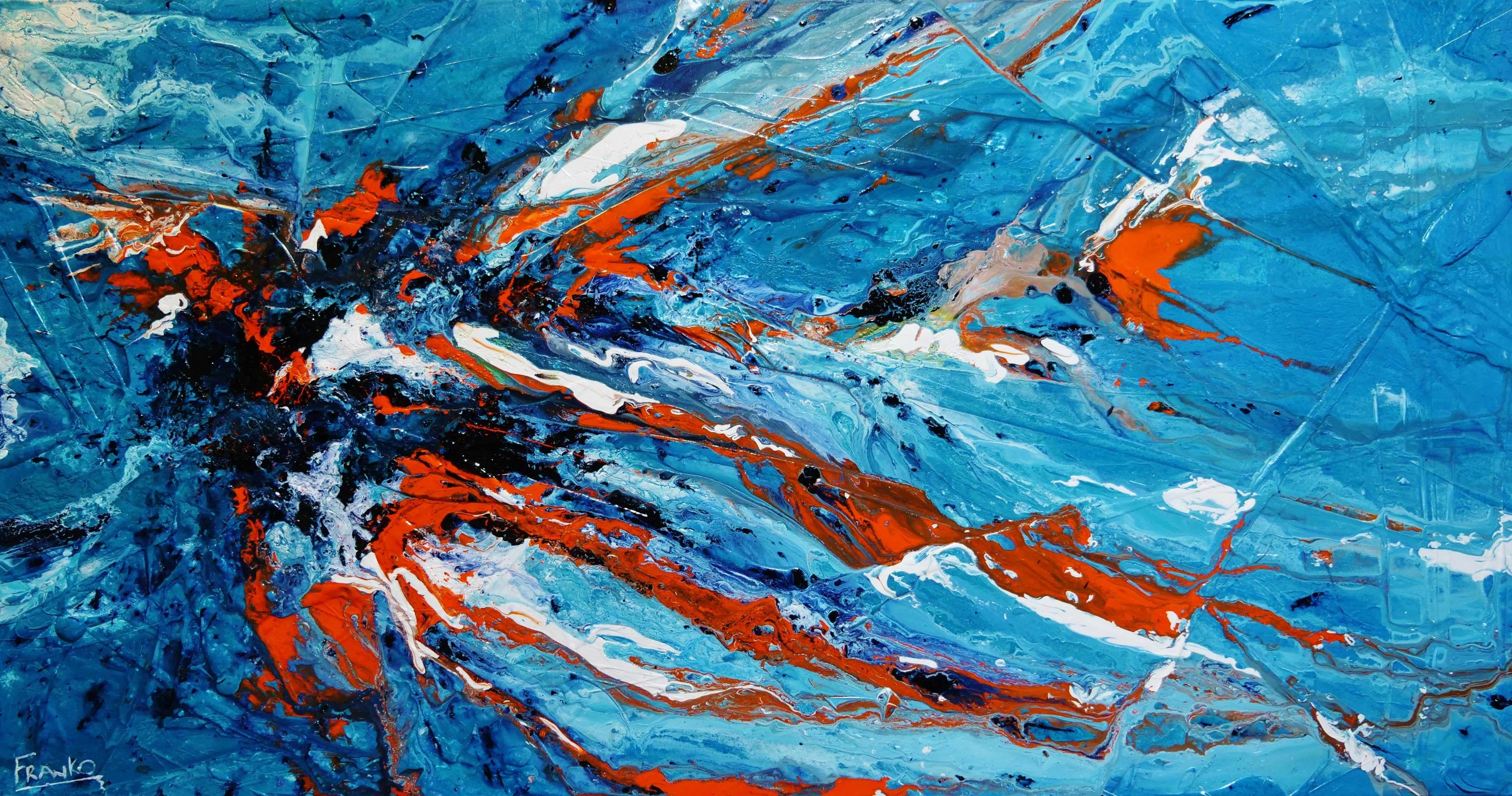 Aqua Duct 190cm x 100cm Blue Orange Textured Abstract Painting (SOLD)-Abstract-[Franko_Artist]-[Australian_artist]-[Gold_Coast]-[Brisbane]-[modern]-[contemporary]-[original]-[Large_artwork]-Franklin Art Studio