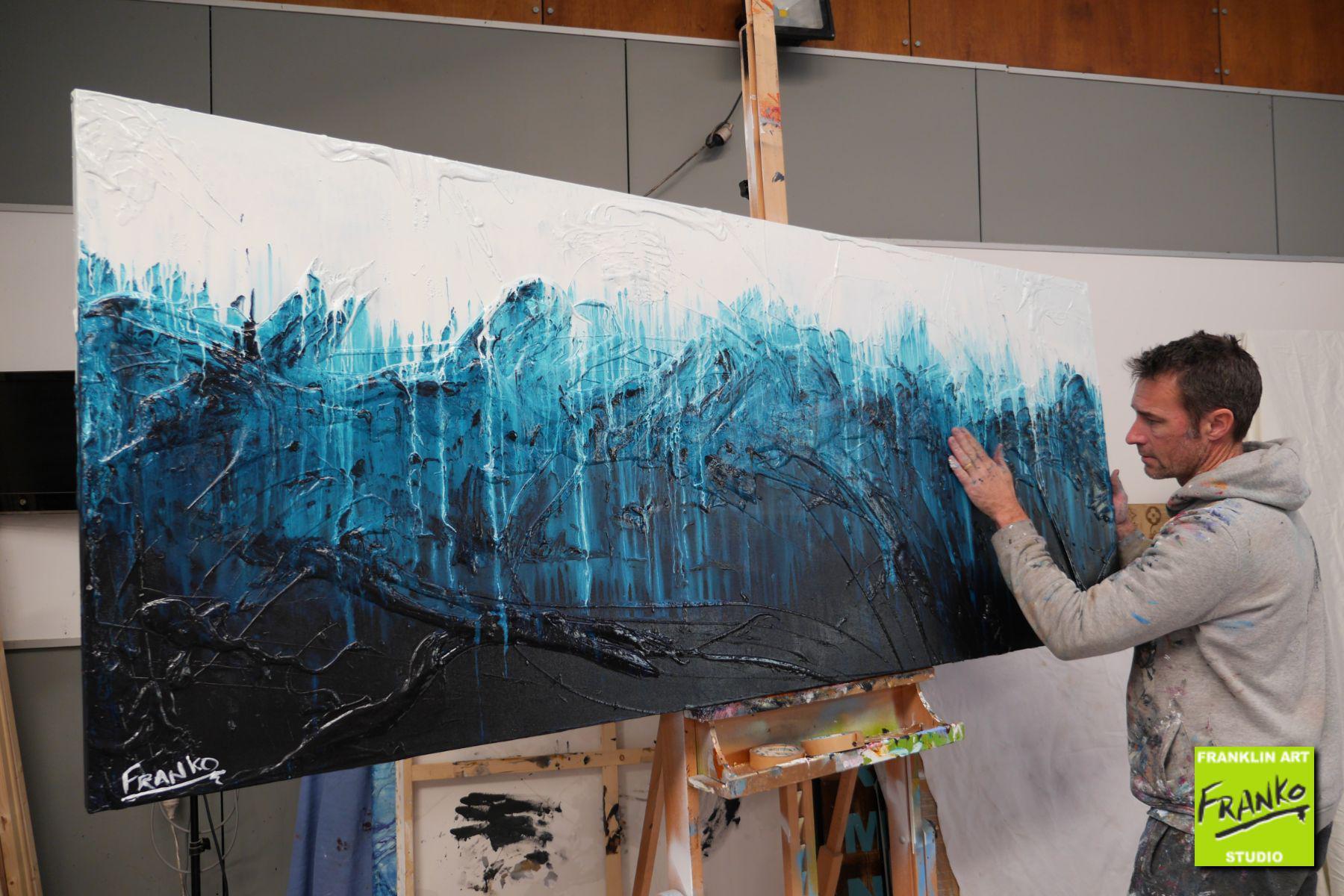 Aqua Impression 200cm x 80cm Blue White Textured Abstract Painting (SOLD)-Abstract-[Franko_Artist]-[The_Block]-[Dream_Homes]-[ideas]- [Grand_Designs]-Franklin Art Studio