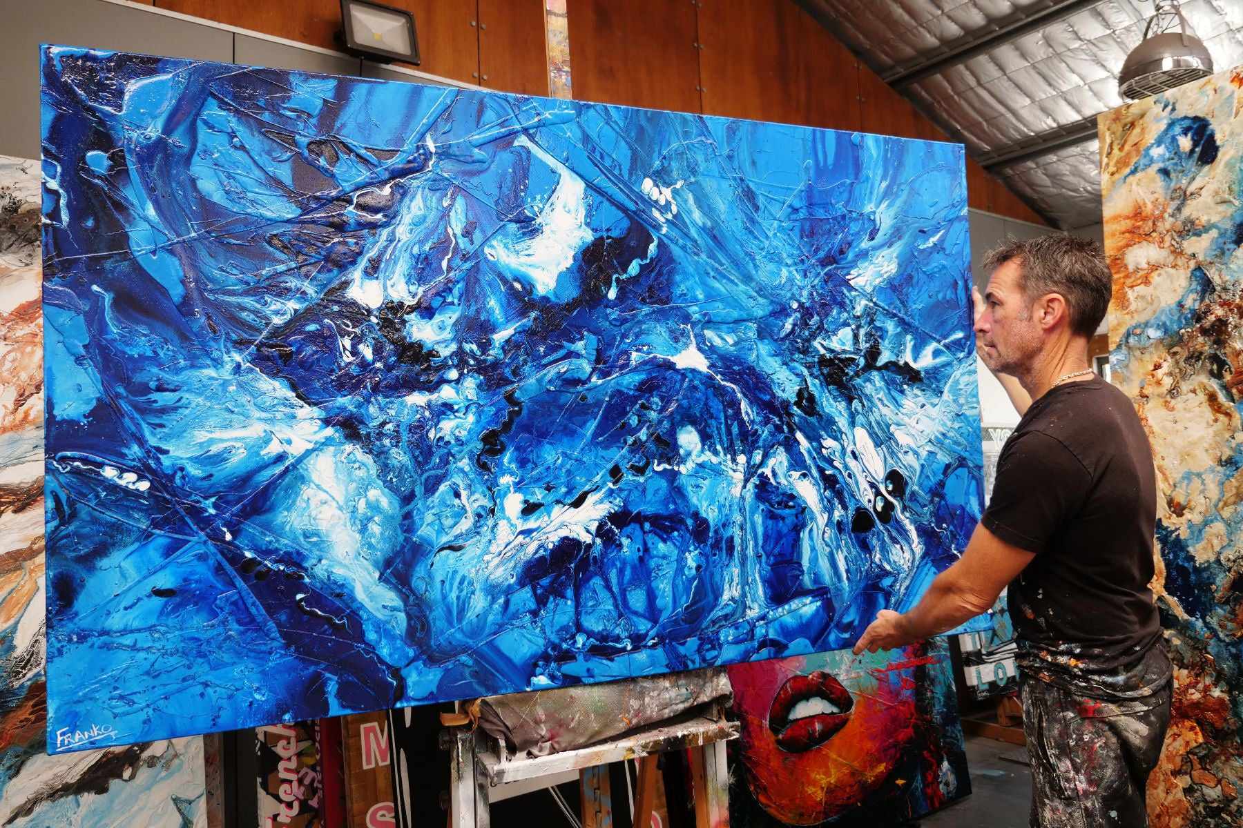 Aquafied 200cm x 120cm Blue White Textured Abstract Painting (SOLD)-Abstract-[Franko_Artist]-[The_Block]-[Dream_Homes]-[ideas]- [Grand_Designs]-Franklin Art Studio