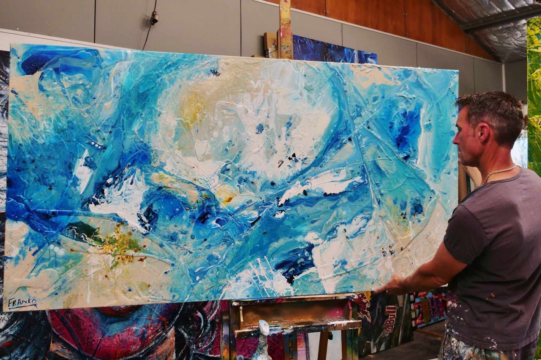 Aquarius 190cm x 100cm Blue Cream Textured Abstract Painting (SOLD)-Abstract-[Franko_Artist]-[The_Block]-[Dream_Homes]-[ideas]- [Grand_Designs]-Franklin Art Studio