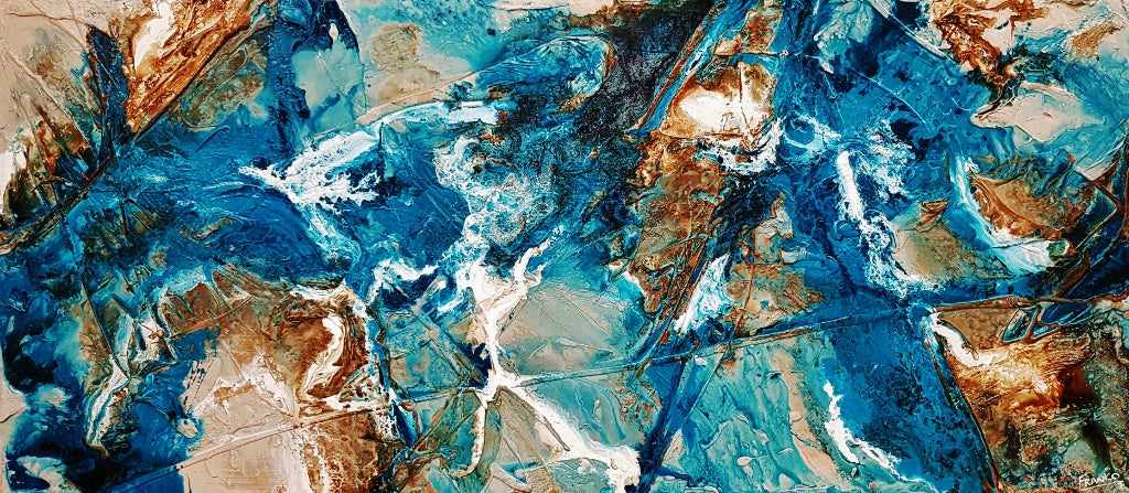 Aquatic Honey 270cm x 120cm Turquoise White Textured Abstract Painting (SOLD)-Abstract-[Franko_Artist]-[Australian_artist]-[Gold_Coast]-[Brisbane]-[modern]-[contemporary]-[original]-[Large_artwork]-Franklin Art Studio