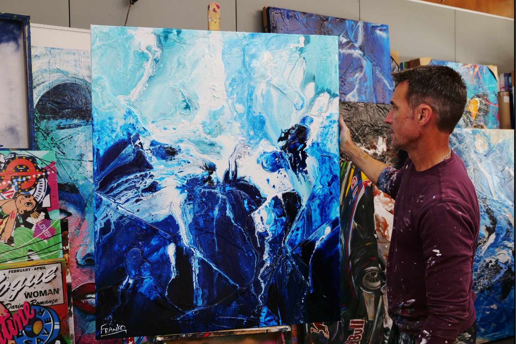 Aquatic Mantle 120cm x 100cm Blue White Textured Abstract Painting (SOLD)-Abstract-[Franko_Artist]-[The_Block]-[Dream_Homes]-[ideas]- [Grand_Designs]-Franklin Art Studio