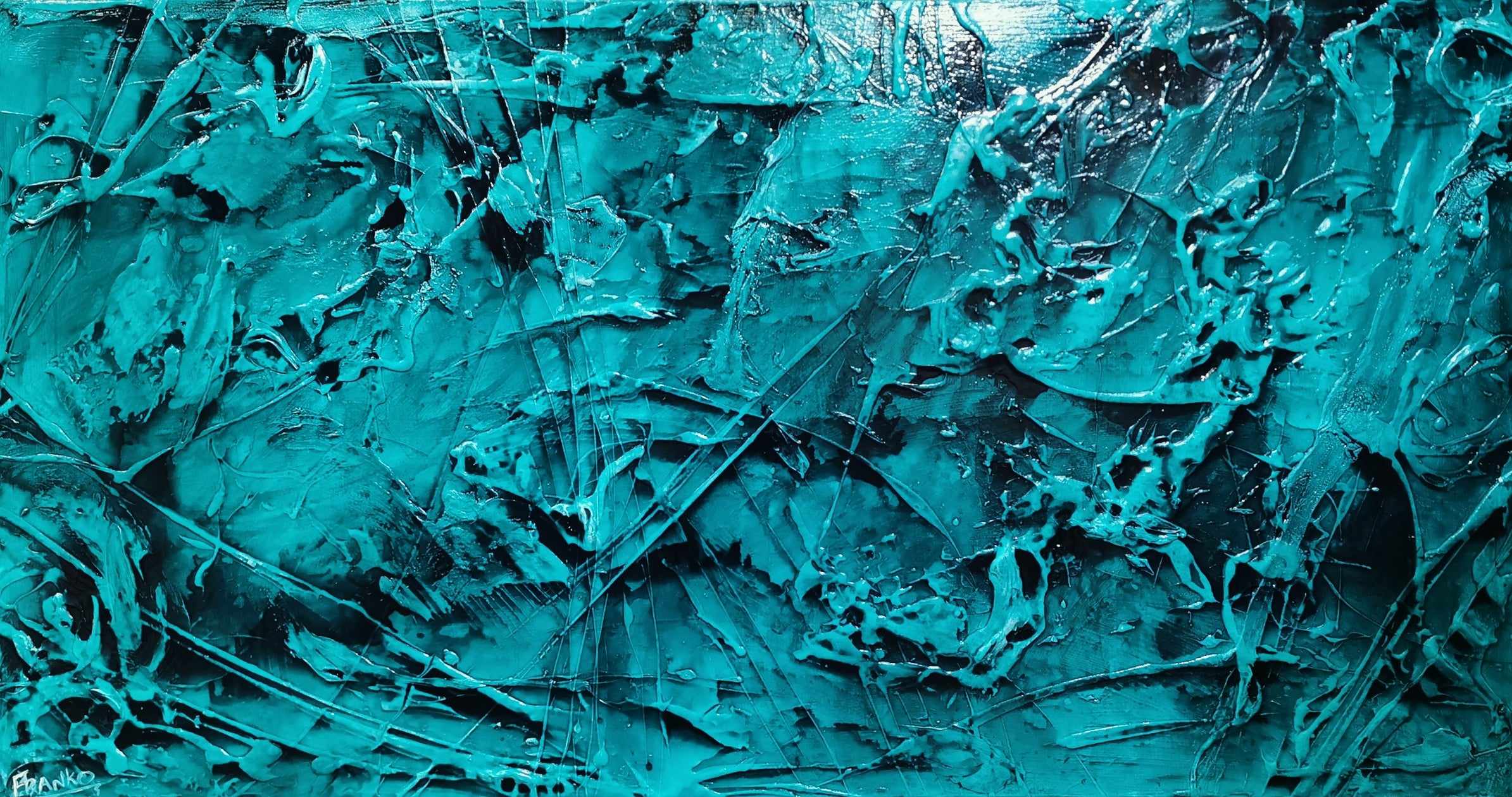 Aquatic Resonance 190cm x 100cm Teal Ink Textured Abstract Painting (SOLD)-Abstract-[Franko_Artist]-[Australian_artist]-[Gold_Coast]-[Brisbane]-[modern]-[contemporary]-[original]-[Large_artwork]-Franklin Art Studio