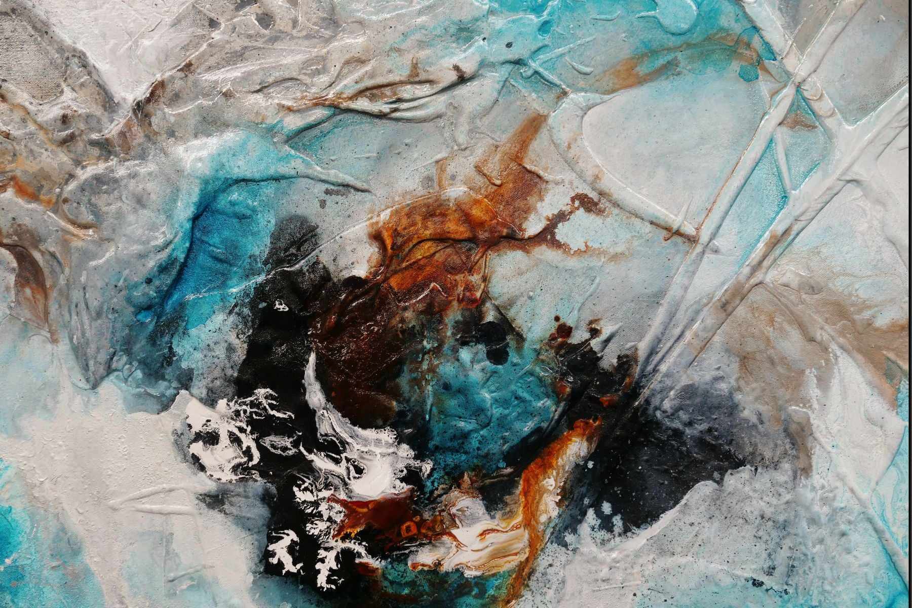 Aquatic Silk 140cm x 100cm Aqua Black Textured Abstract Painting (SOLD)-Abstract-[Franko]-[Artist]-[Australia]-[Painting]-Franklin Art Studio