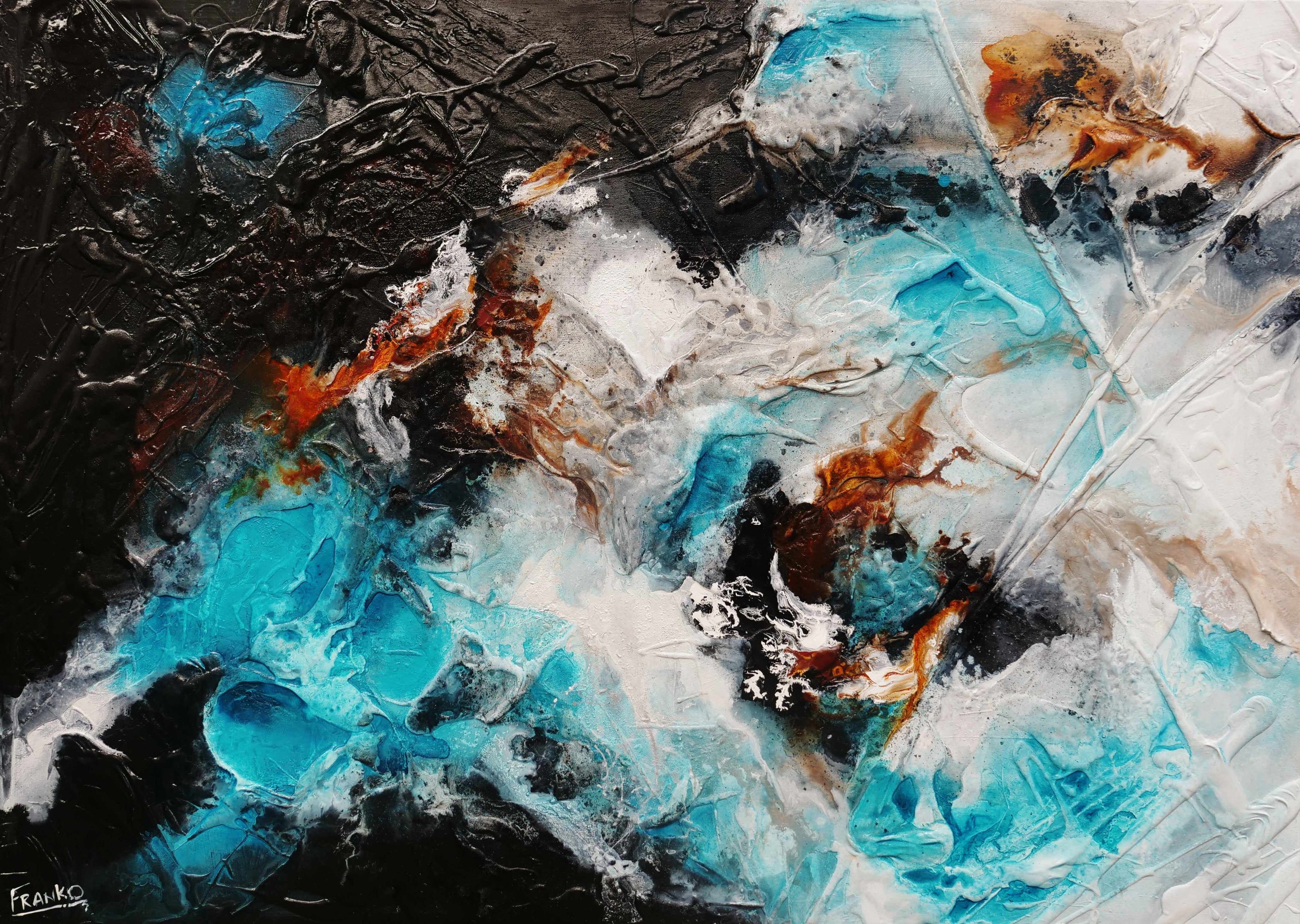 Aquatic Silk 140cm x 100cm Aqua Black Textured Abstract Painting (SOLD)-Abstract-[Franko_Artist]-[Australian_artist]-[Gold_Coast]-[Brisbane]-[modern]-[contemporary]-[original]-[Large_artwork]-Franklin Art Studio