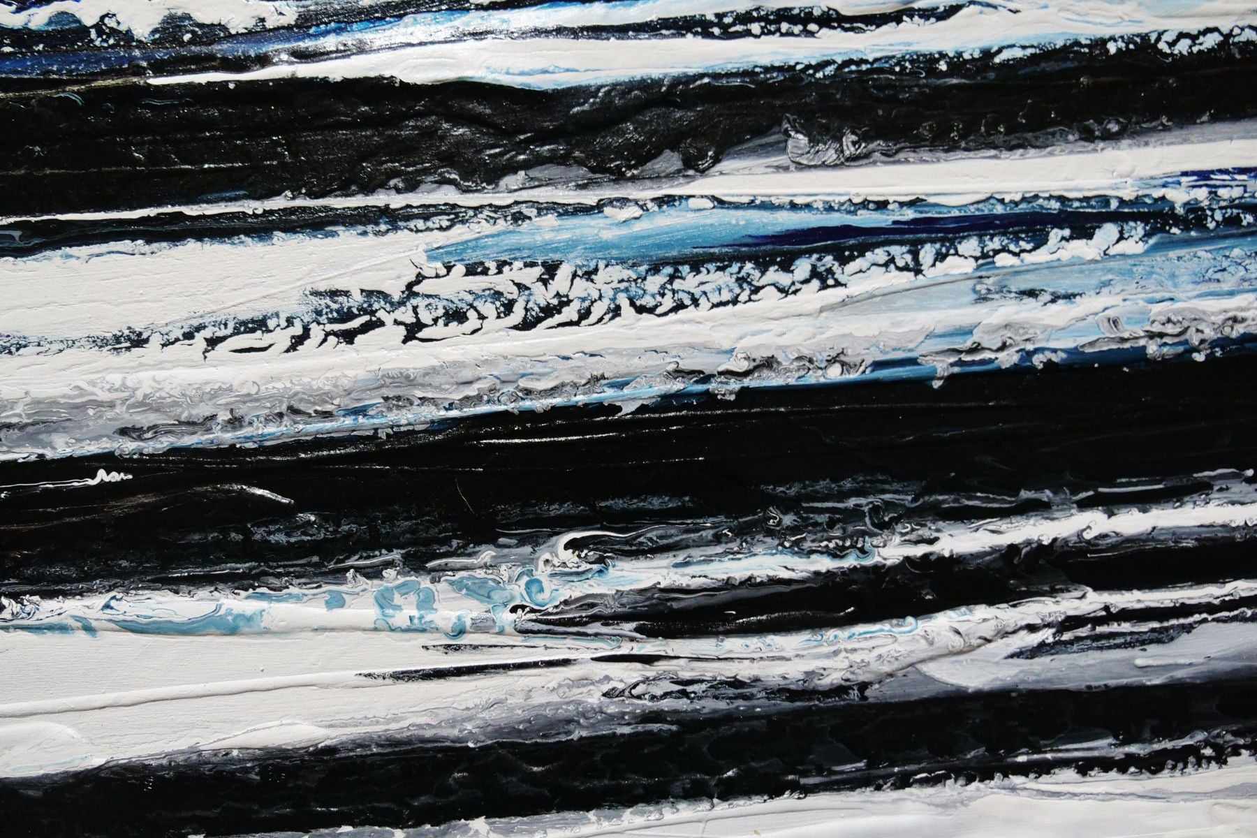 Arctic Prush 200cm x 80cm Black White Blue Textured Abstract Painting (SOLD)