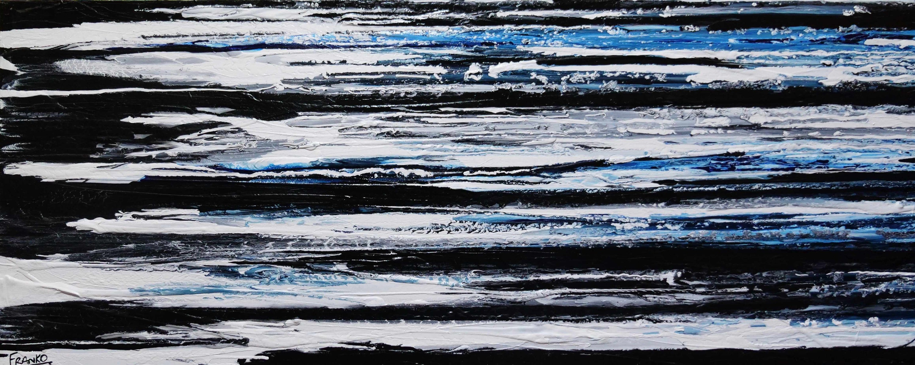 Arctic Prush 200cm x 80cm Black White Blue Textured Abstract Painting (SOLD)-Abstract-[Franko_Artist]-[Australian_artist]-[Gold_Coast]-[Brisbane]-[modern]-[contemporary]-[original]-[Large_artwork]-Franklin Art Studio