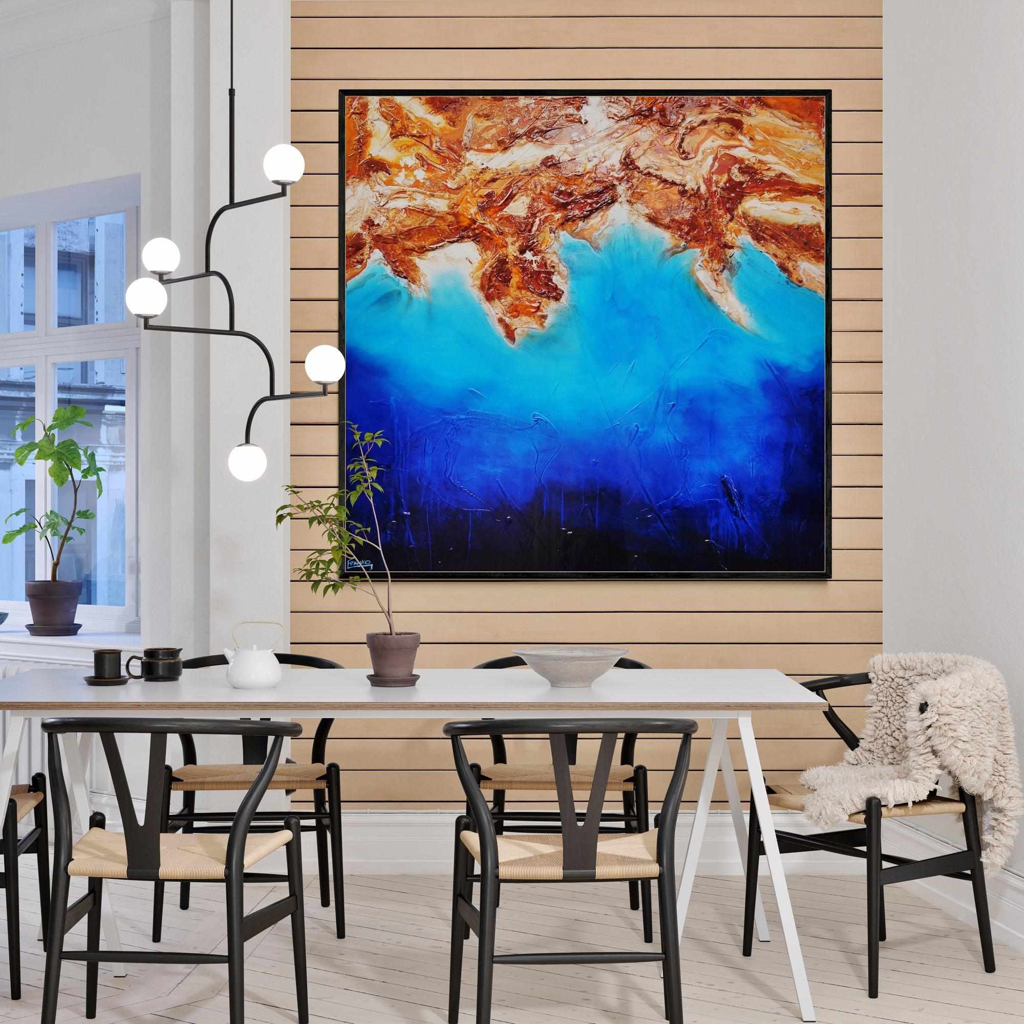 Arid Coast 150cm x 150cm Blue Oxide Textured Abstract Painting (SOLD)-Abstract-[Franko_Artist]-[The_Block]-[Dream_Homes]-[ideas]-[Grand_Designs]-[Art_Lover]-Franklin Art Studio