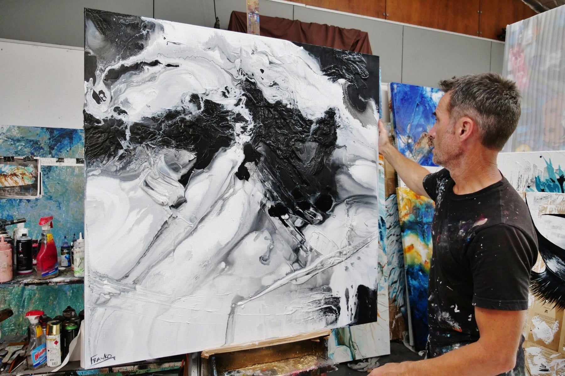 Atmosphere 120cm x 120cm Black White Textured Abstract Painting-Abstract-[Franko]-[Australian]-[Popular]-[Best Selling]-Franklin Art Studio