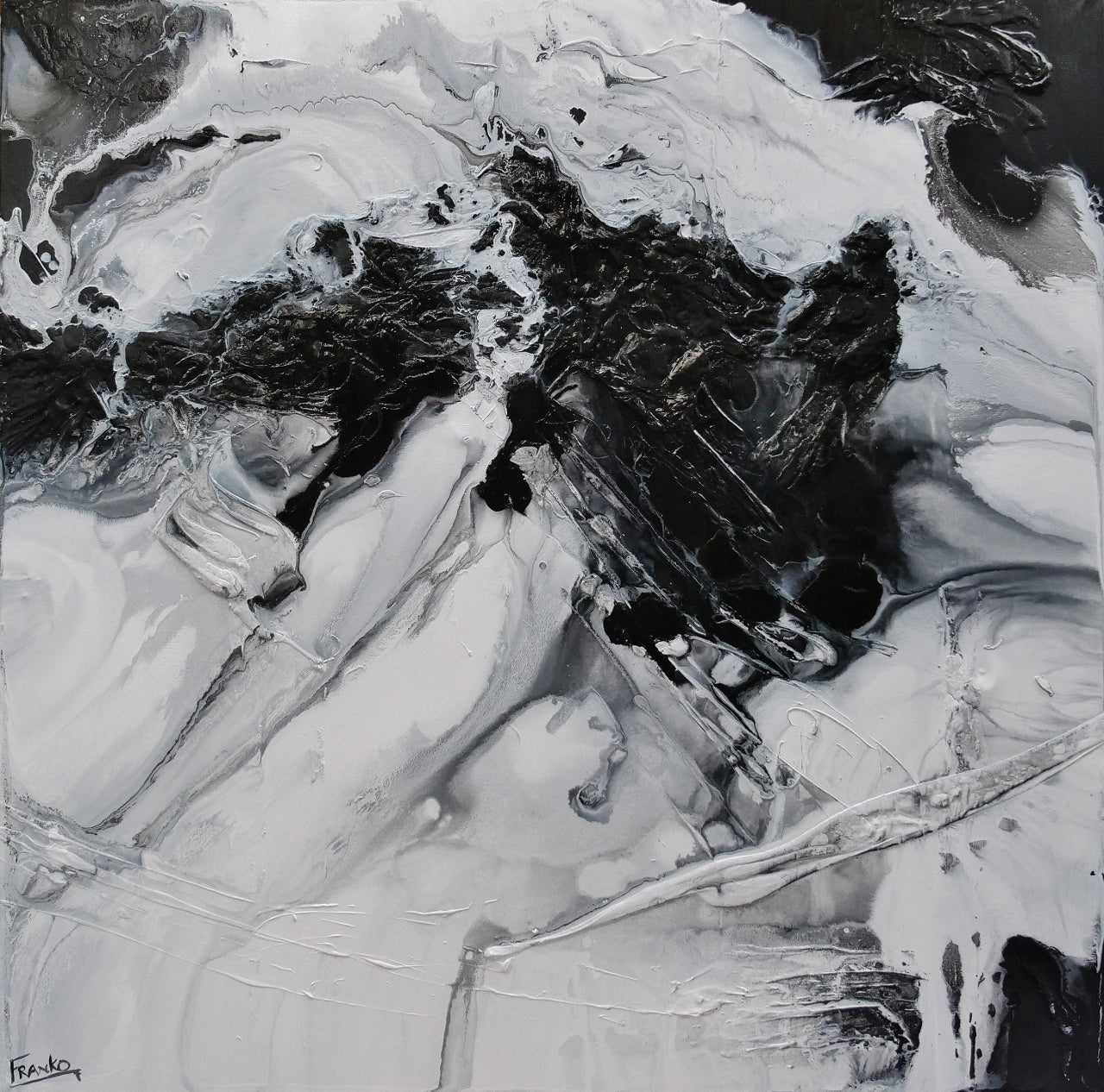 Atmosphere 120cm x 120cm Black White Textured Abstract Painting-Abstract-[Franko_Artist]-[Australian_artist]-[Gold_Coast]-[Brisbane]-[modern]-[contemporary]-[original]-[Large_artwork]-Franklin Art Studio