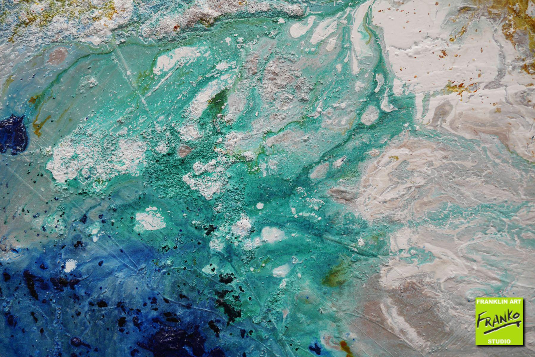 Atmosphere 200cm x 80cm Blue Green Grey Textured Abstract Painting (SOLD)