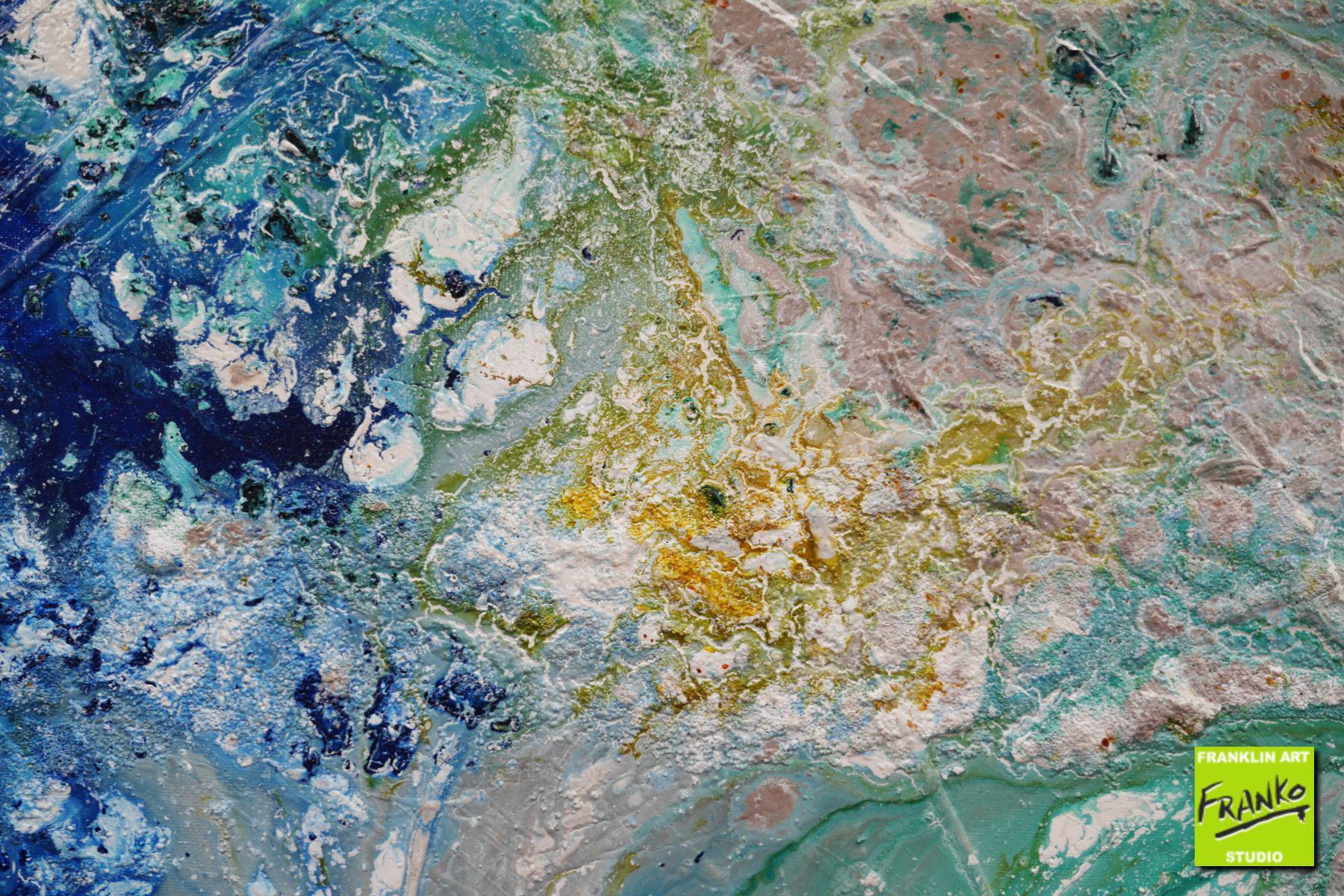 Atmosphere 200cm x 80cm Blue Green Grey Textured Abstract Painting (SOLD)-Abstract-[Franko]-[Artist]-[Australia]-[Painting]-Franklin Art Studio