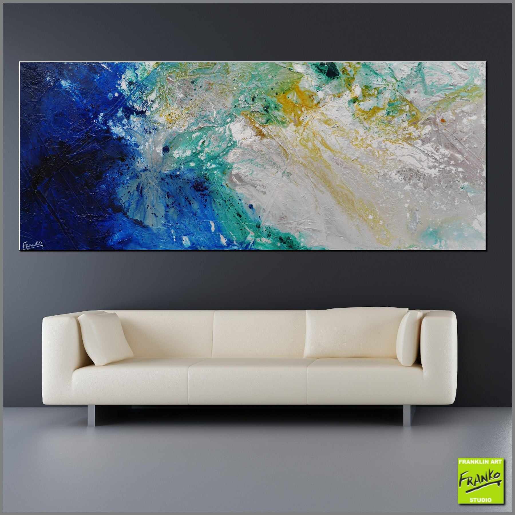 Atmosphere 200cm x 80cm Blue Green Grey Textured Abstract Painting (SOLD)-Abstract-[Franko_Artist]-[Australian_artist]-[Gold_Coast]-[Brisbane]-[modern]-[contemporary]-[original]-[Large_artwork]-[The_Block]-[Dream_Homes]-[ideas]-[Grand_Designs]-[Art_Lover]-Franklin Art Studio