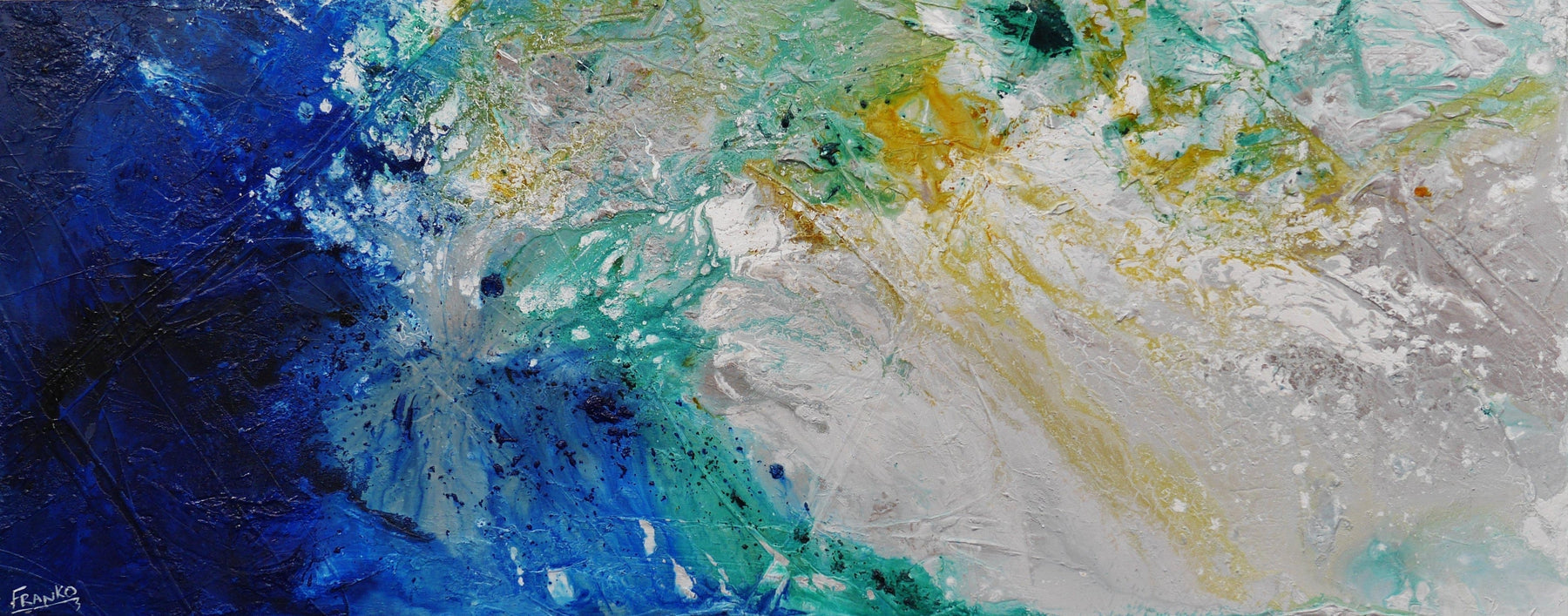 Atmosphere 200cm x 80cm Blue Green Grey Textured Abstract Painting (SOLD)-Abstract-[Franko_Artist]-[Australian_artist]-[Gold_Coast]-[Brisbane]-[modern]-[contemporary]-[original]-[Large_artwork]-Franklin Art Studio