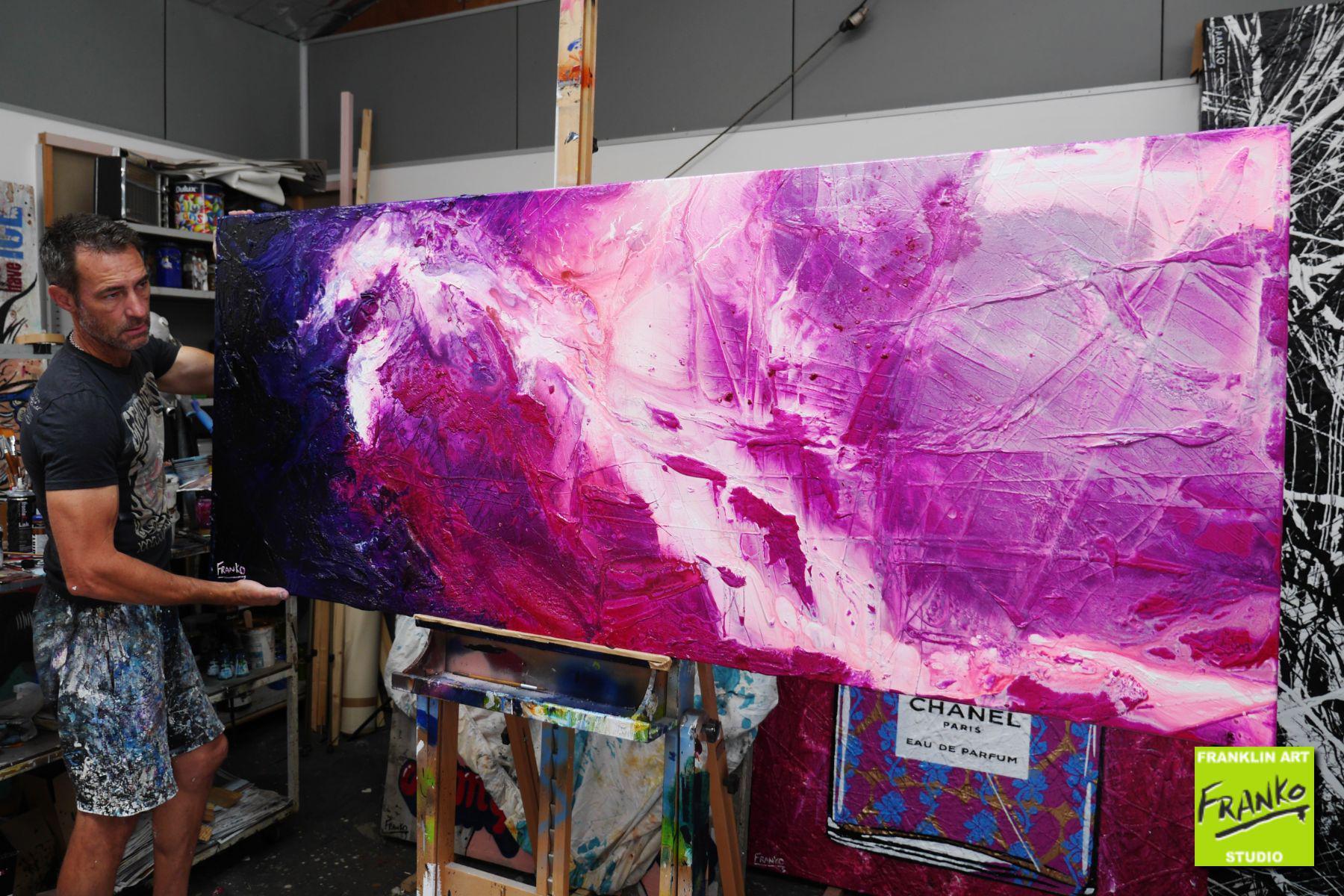 Atomic Colour Bomb 200cm x 80cm Pink Purple White Textured Abstract Painting (SOLD)-Abstract-[Franko_Artist]-[The_Block]-[Dream_Homes]-[ideas]- [Grand_Designs]-Franklin Art Studio