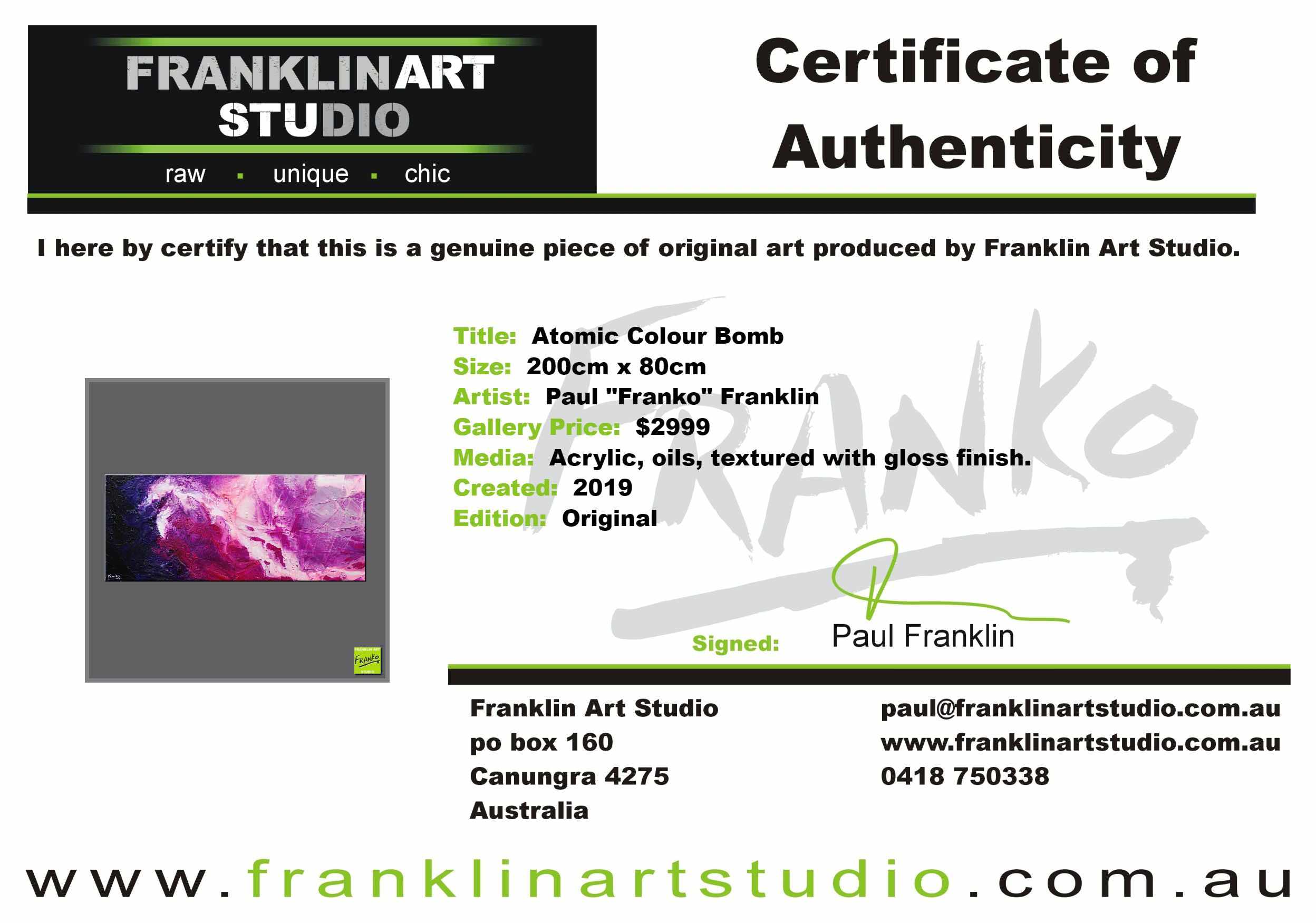 Atomic Colour Bomb 200cm x 80cm Pink Purple White Textured Abstract Painting (SOLD)-Abstract-[Franko_Artist]-[The_Block]-[Dream_Homes]-[ideas]-[Grand_Designs]-[Art_Lover]-Franklin Art Studio