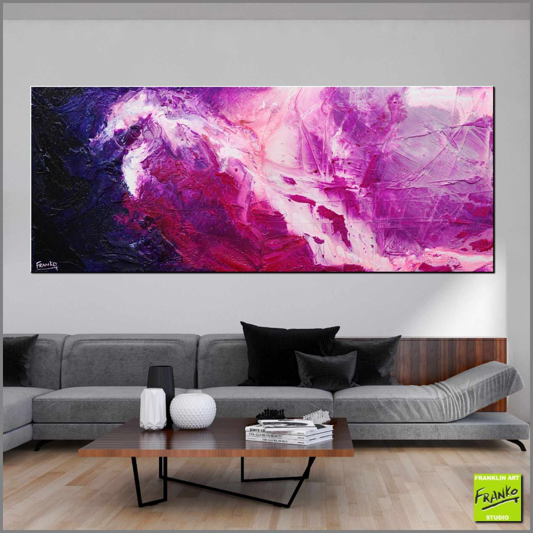 Atomic Colour Bomb 200cm x 80cm Pink Purple White Textured Abstract Painting (SOLD)-Abstract-[Franko_Artist]-[Australian_artist]-[Gold_Coast]-[Brisbane]-[modern]-[contemporary]-[original]-[Large_artwork]-[The_Block]-[Dream_Homes]-[ideas]-[Grand_Designs]-[Art_Lover]-Franklin Art Studio