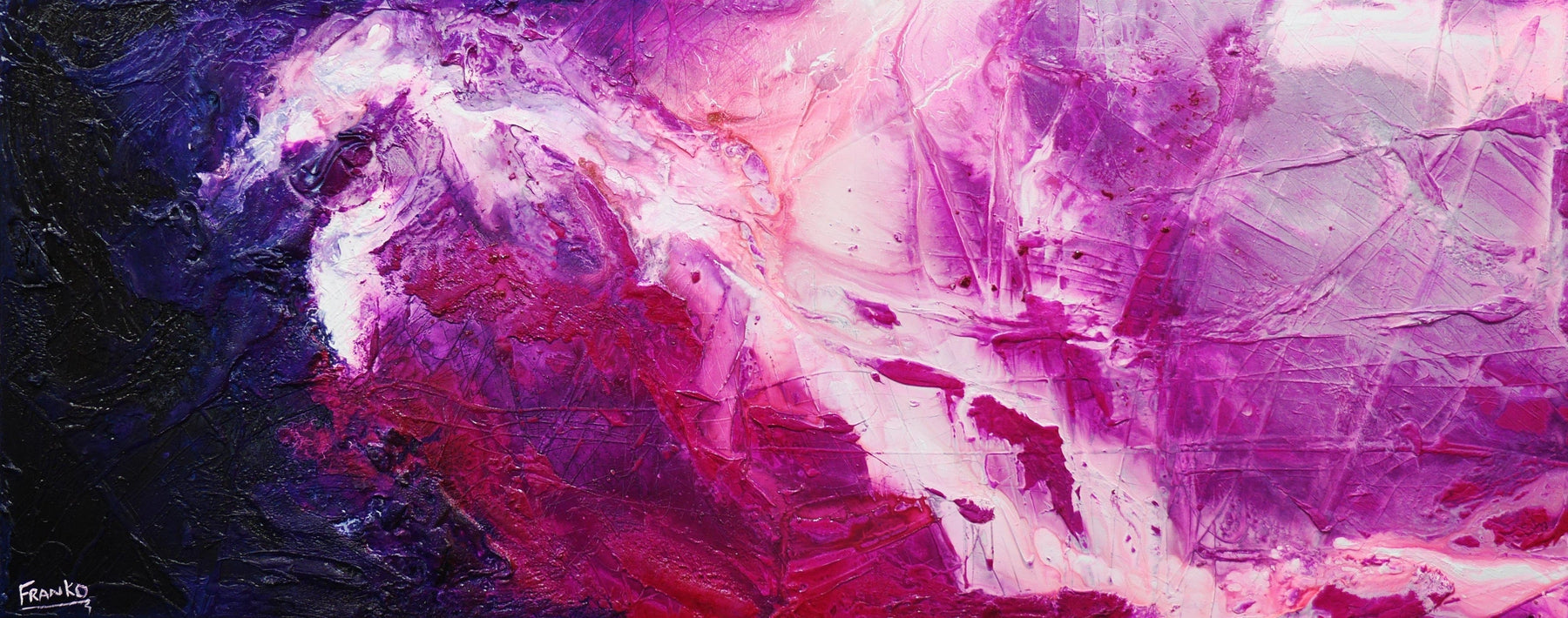 Atomic Colour Bomb 200cm x 80cm Pink Purple White Textured Abstract Painting (SOLD)-Abstract-[Franko_Artist]-[Australian_artist]-[Gold_Coast]-[Brisbane]-[modern]-[contemporary]-[original]-[Large_artwork]-Franklin Art Studio