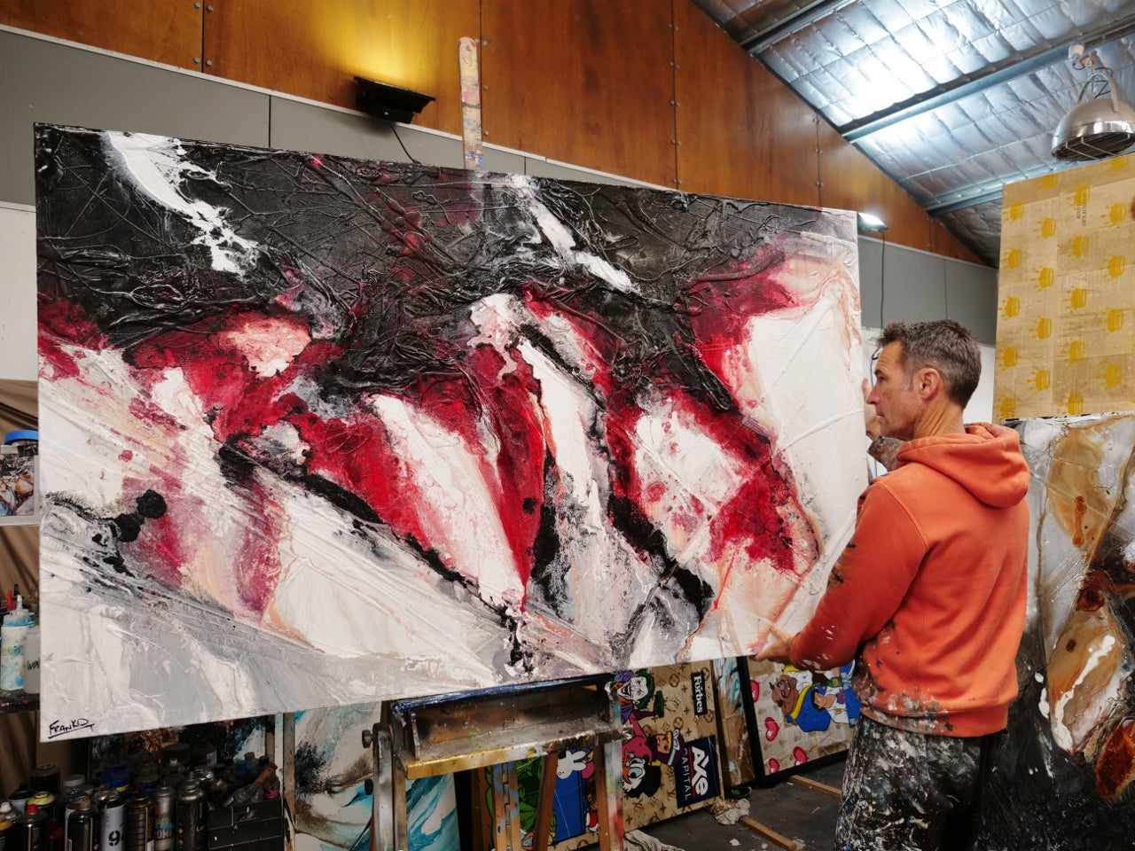 Atomic Jam 200cm x 120cm Red Black White Textured Abstract Painting (SOLD)-Abstract-[Franko_Artist]-[The_Block]-[Dream_Homes]-[ideas]- [Grand_Designs]-Franklin Art Studio