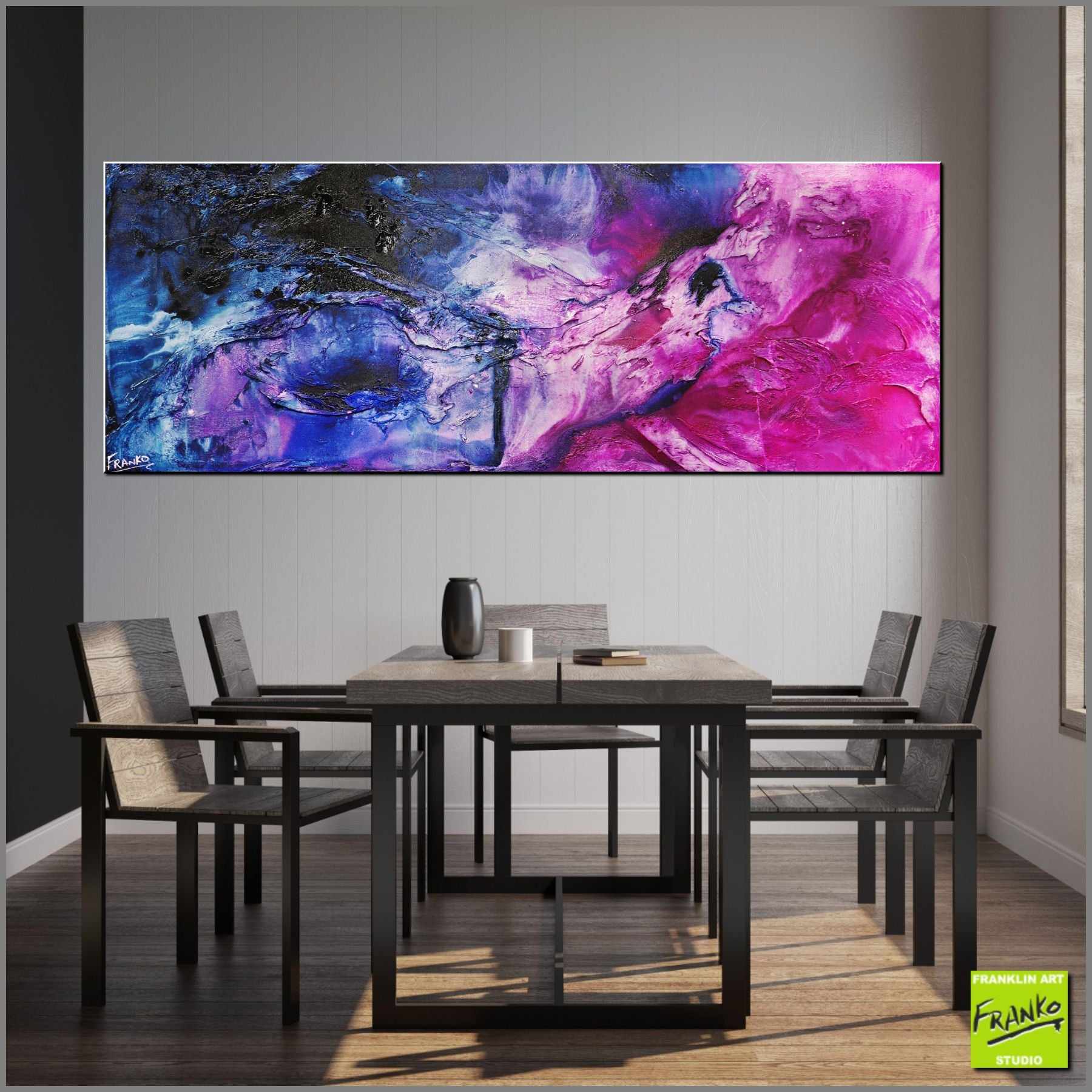 Atomic Kitten 160cm x 60cm Black White Pink Blue Textured Abstract Painting (SOLD)-Abstract-[Franko_Artist]-[Australian_artist]-[Gold_Coast]-[Brisbane]-[modern]-[contemporary]-[original]-[Large_artwork]-[The_Block]-[Dream_Homes]-[ideas]-[Grand_Designs]-[Art_Lover]-Franklin Art Studio
